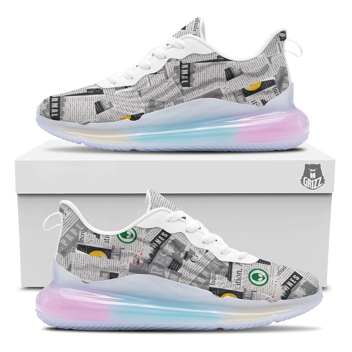 Newspaper Clippings On Aliens Topic Print Pattern Running Sneakers-grizzshop