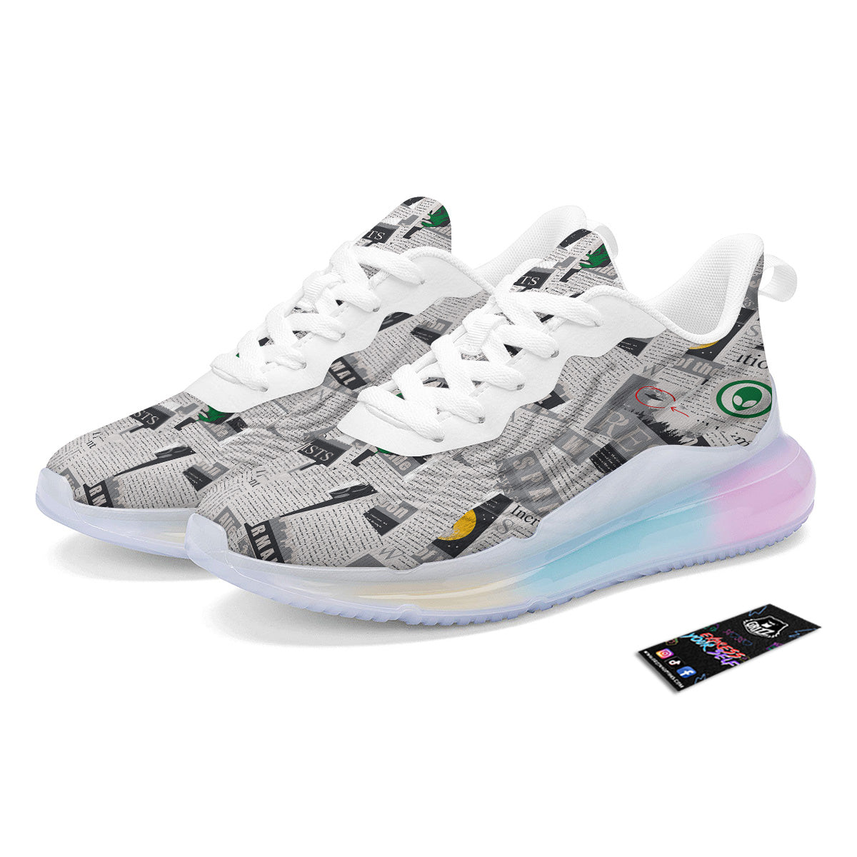 Newspaper Clippings On Aliens Topic Print Pattern Running Sneakers-grizzshop