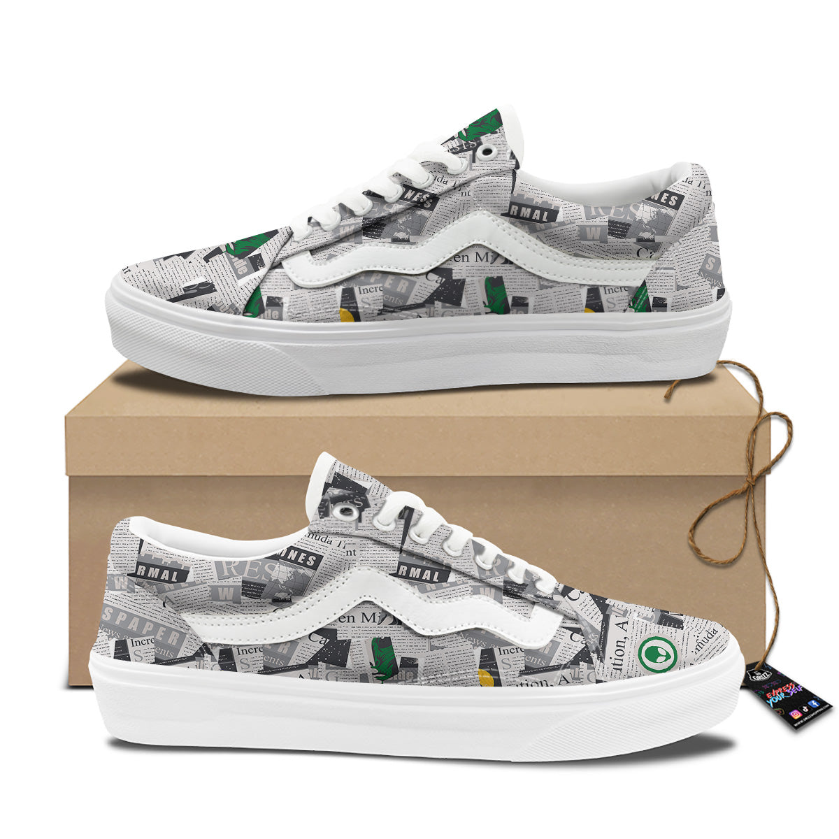 Newspaper Clippings On Aliens Topic Print Pattern Skate Shoes-grizzshop