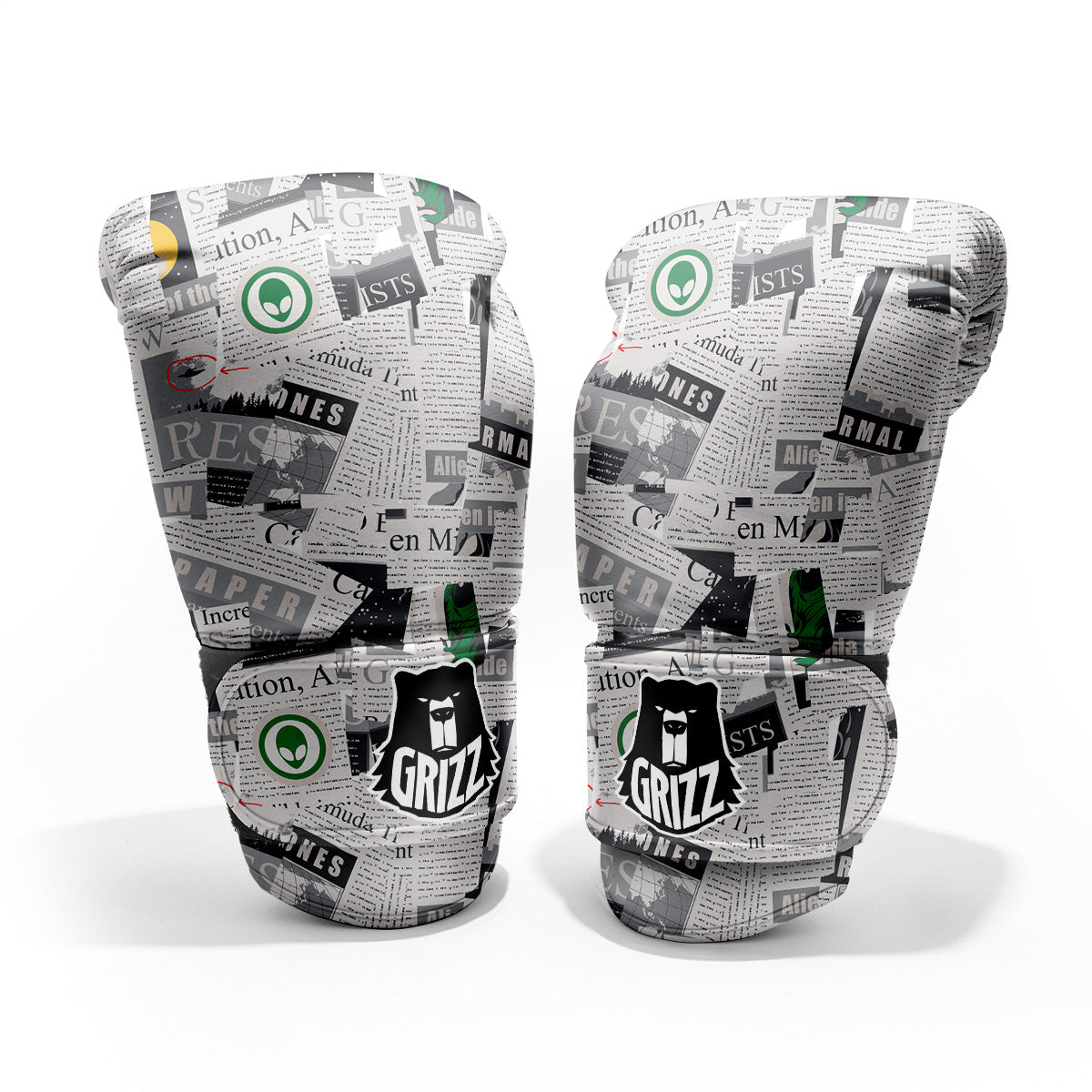 Newspaper Clippings On Aliens Topic Print Pattern Pro Boxing Glove