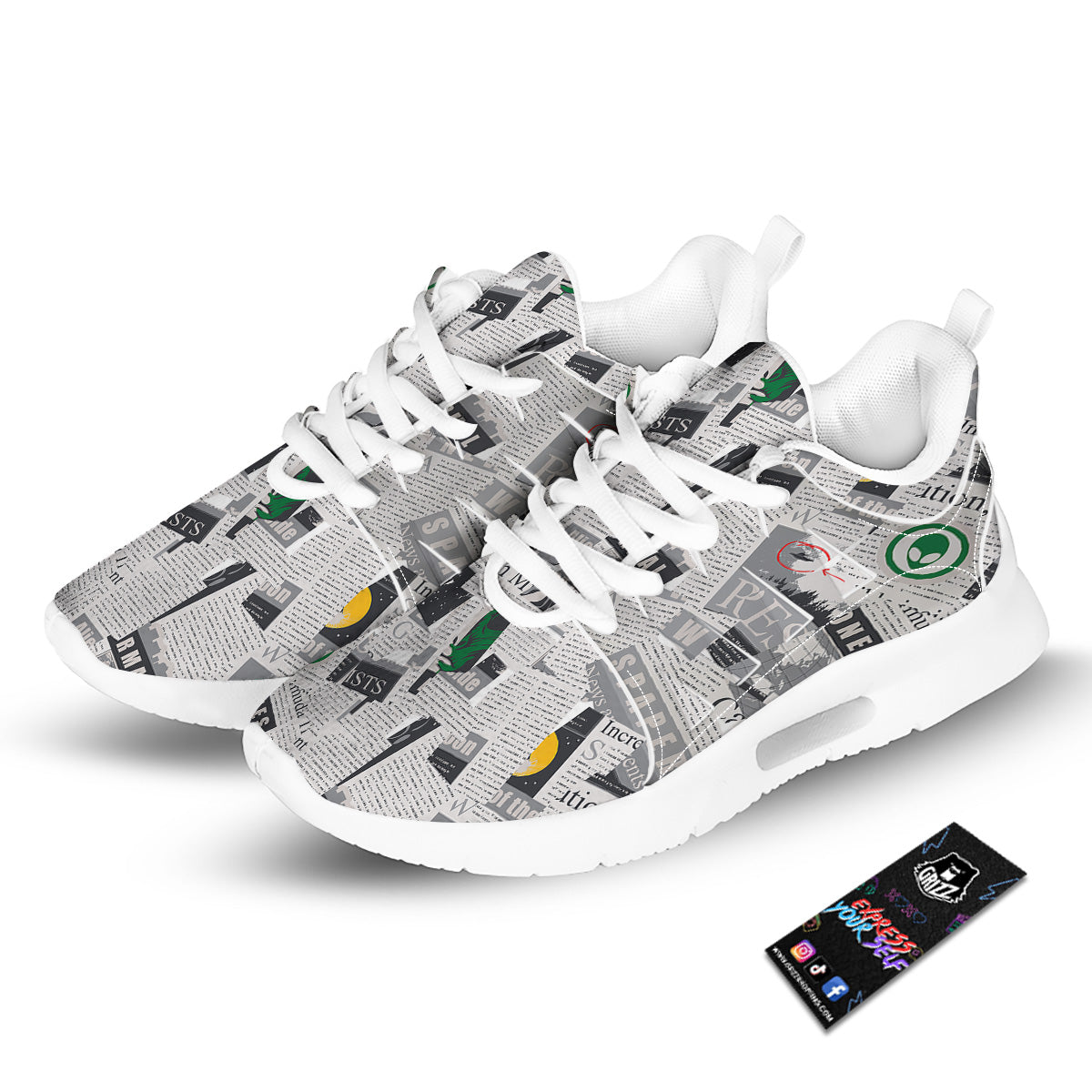 Newspaper Clippings On Aliens Topic Print Pattern Tennis Shoes-grizzshop