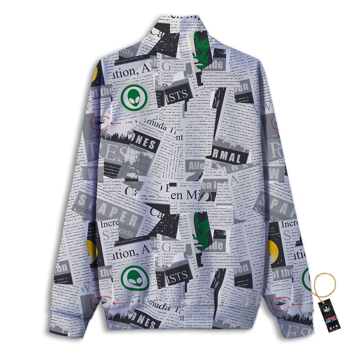 Newspaper Clippings On Aliens Topic Print Pattern Track Jacket-grizzshop