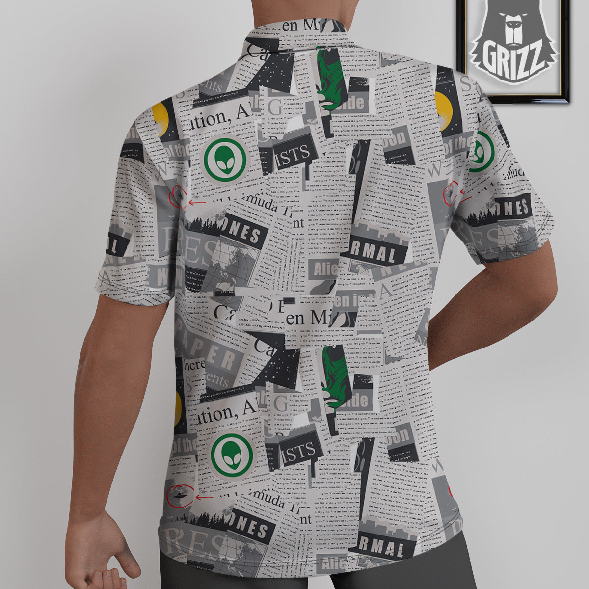 Newspaper Clippings On Aliens Topic Print Pattern Untucked Shirts-grizzshop