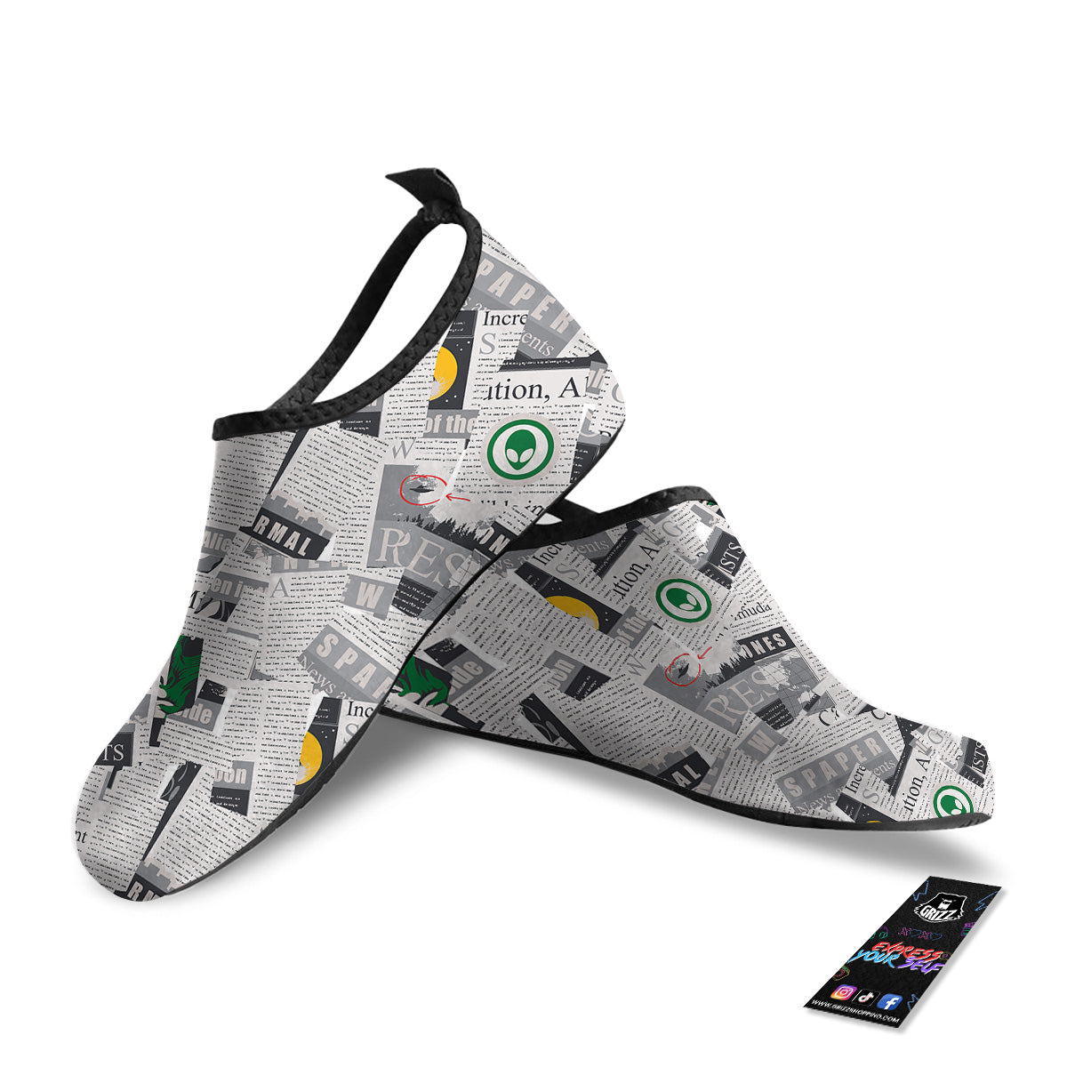 Newspaper Clippings On Aliens Topic Print Pattern Water Shoes-grizzshop