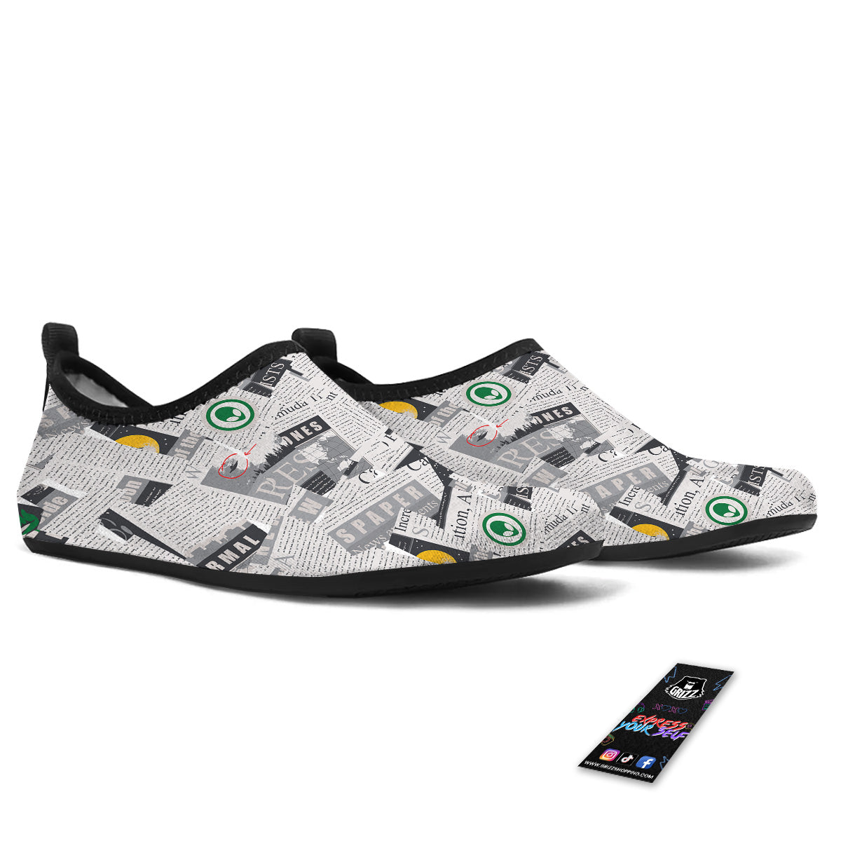 Newspaper Clippings On Aliens Topic Print Pattern Water Shoes-grizzshop