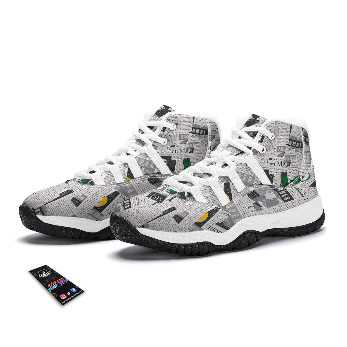 Newspaper Clippings On Aliens Topic Print Pattern White Bball Shoes-grizzshop
