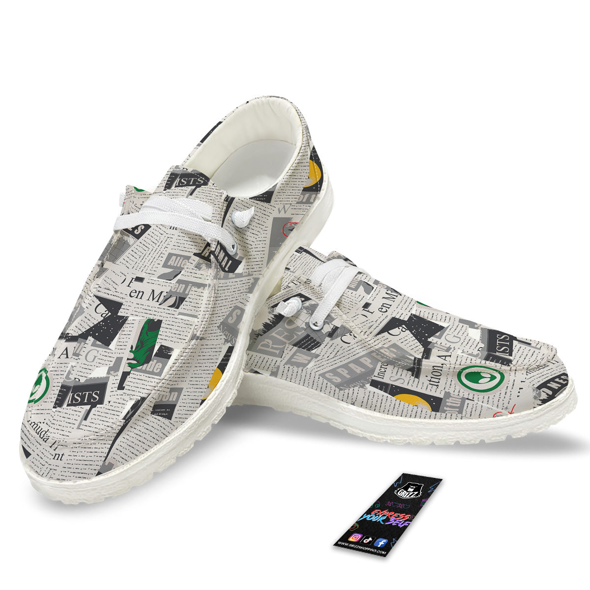 Newspaper Clippings On Aliens Topic Print Pattern White Loafers-grizzshop