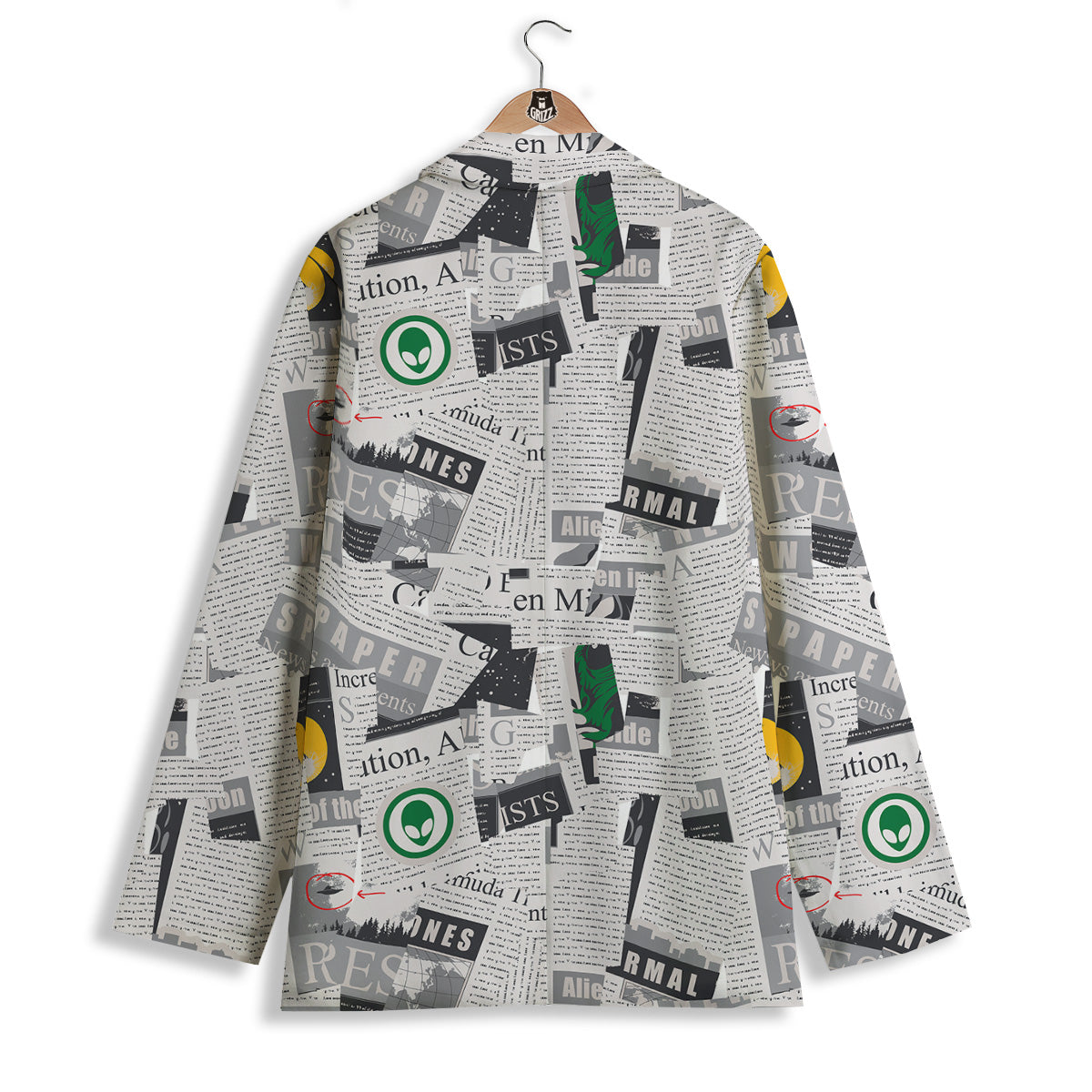 Newspaper Clippings On Aliens Topic Print Pattern Women's Blazer-grizzshop