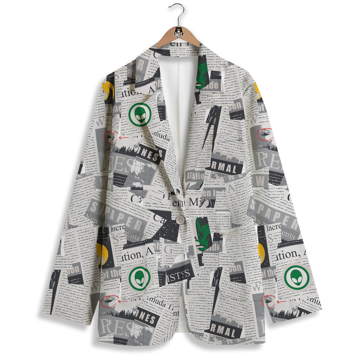 Newspaper Clippings On Aliens Topic Print Pattern Women's Blazer-grizzshop