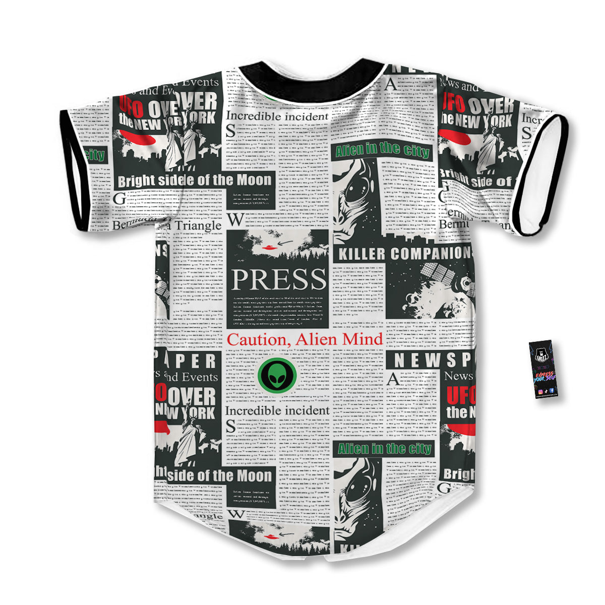 Newspaper Headlines Alien Print Pattern Baseball Jersey-grizzshop
