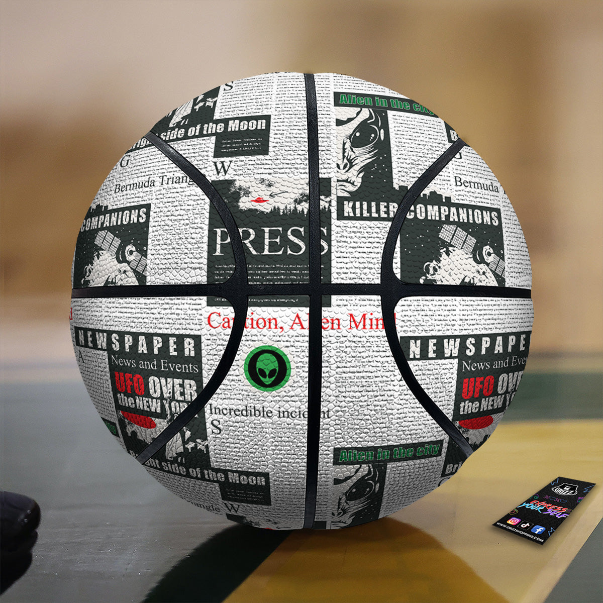 Newspaper Headlines Alien Print Pattern Basketball-grizzshop