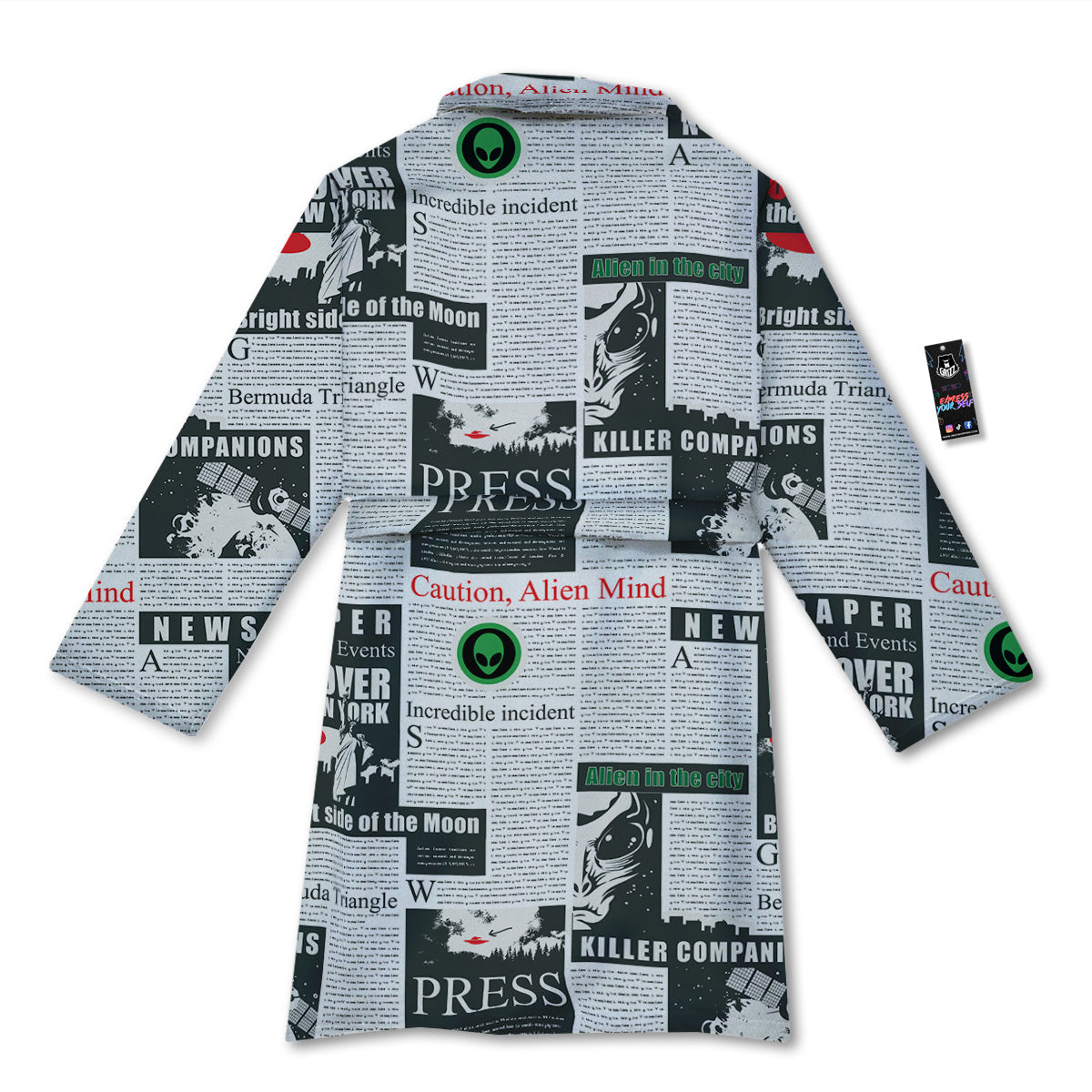 Newspaper Headlines Alien Print Pattern Bathrobe-grizzshop