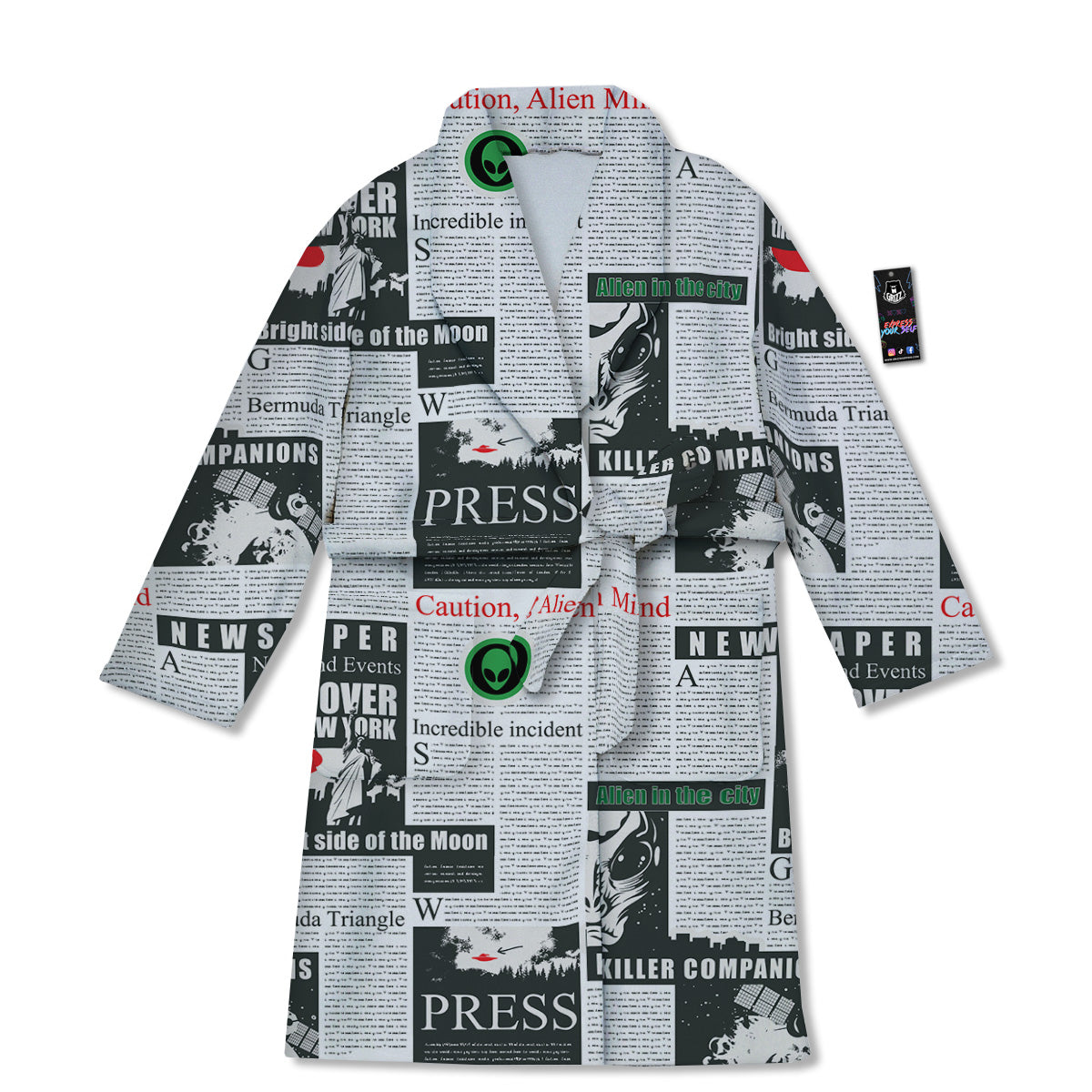 Newspaper Headlines Alien Print Pattern Bathrobe-grizzshop
