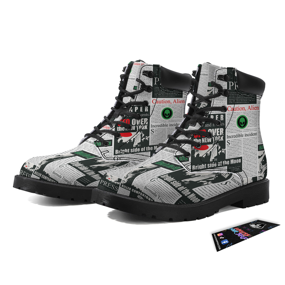 Newspaper Headlines Alien Print Pattern Boots-grizzshop