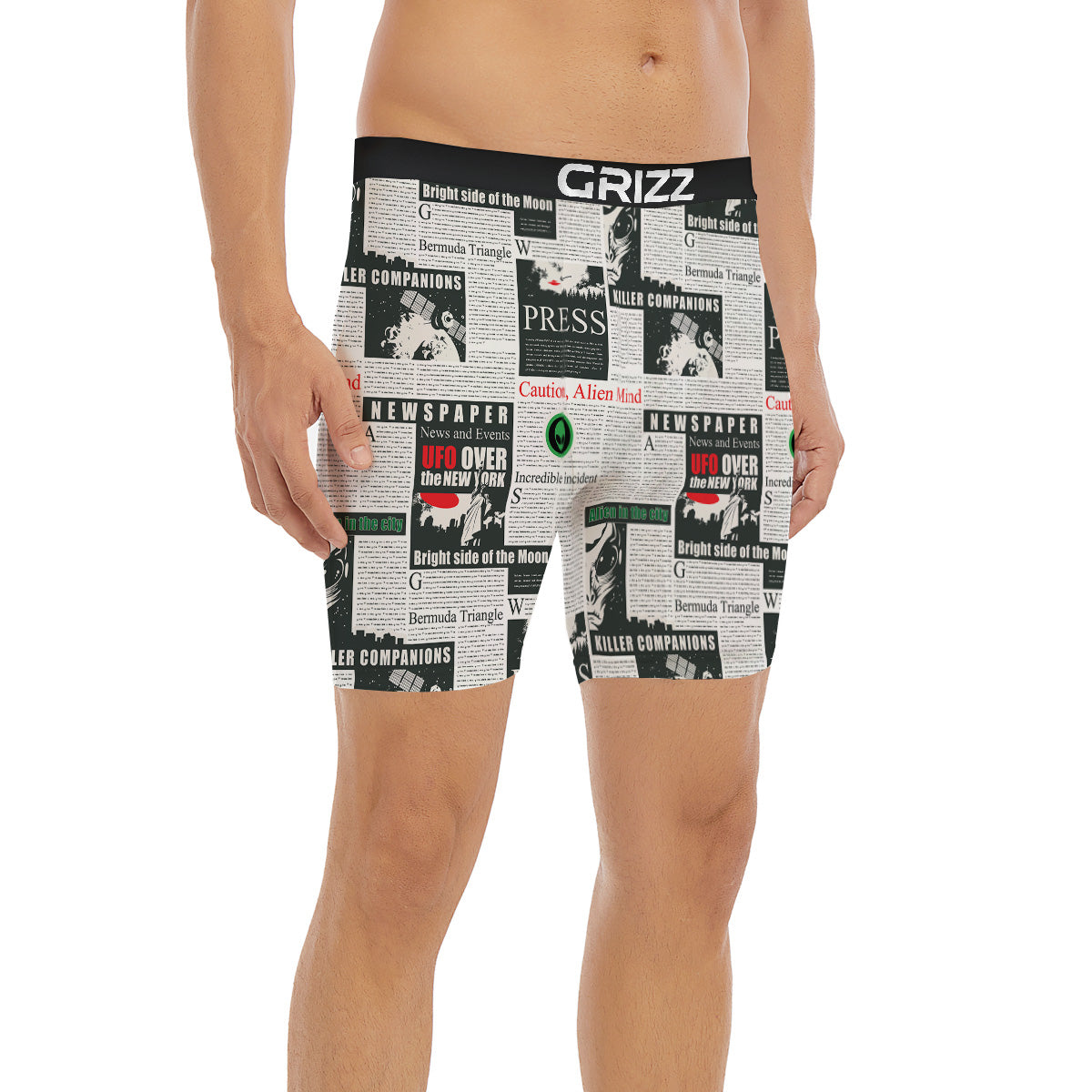 Newspaper Headlines Alien Print Pattern Boxer Briefs-grizzshop