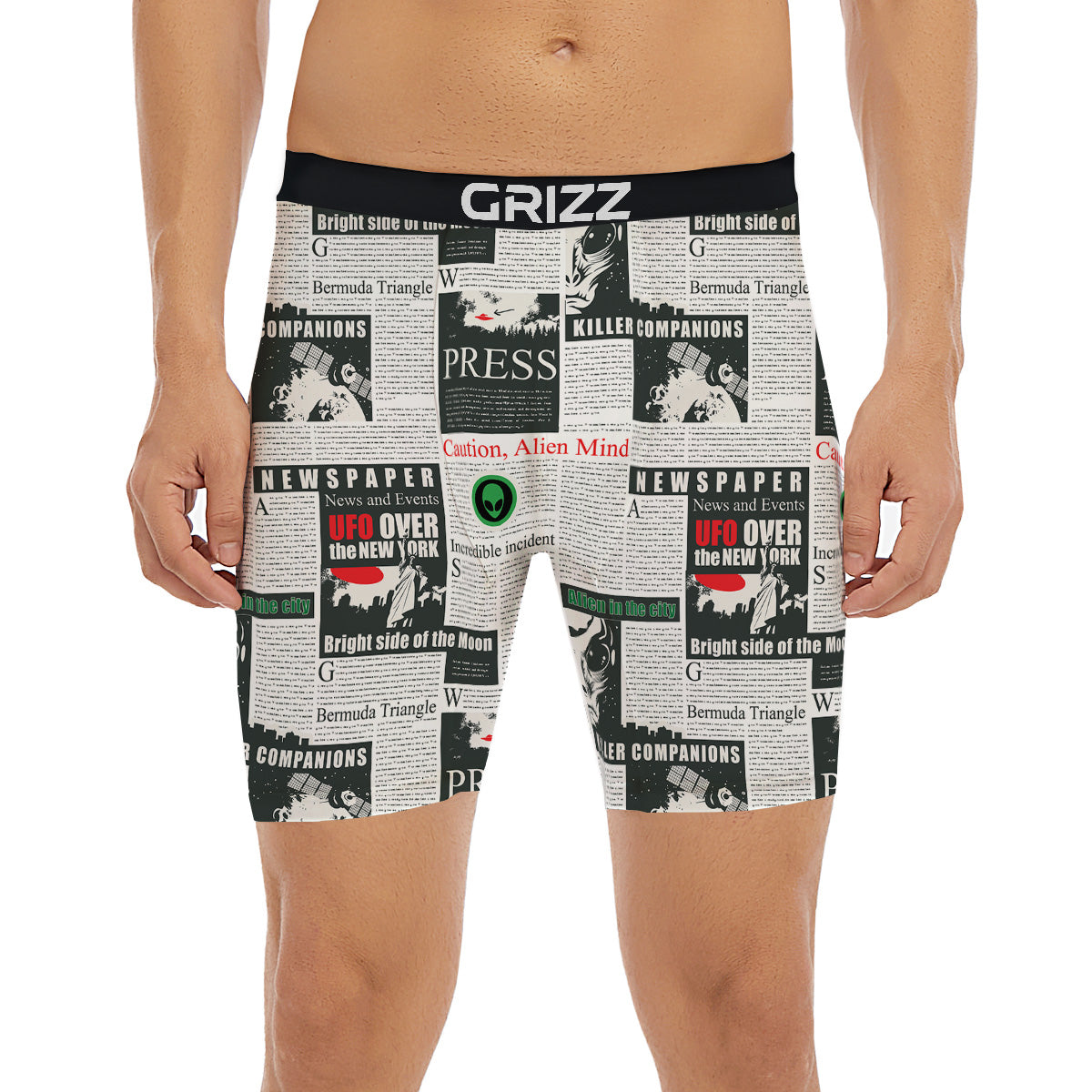 Newspaper Headlines Alien Print Pattern Boxer Briefs-grizzshop