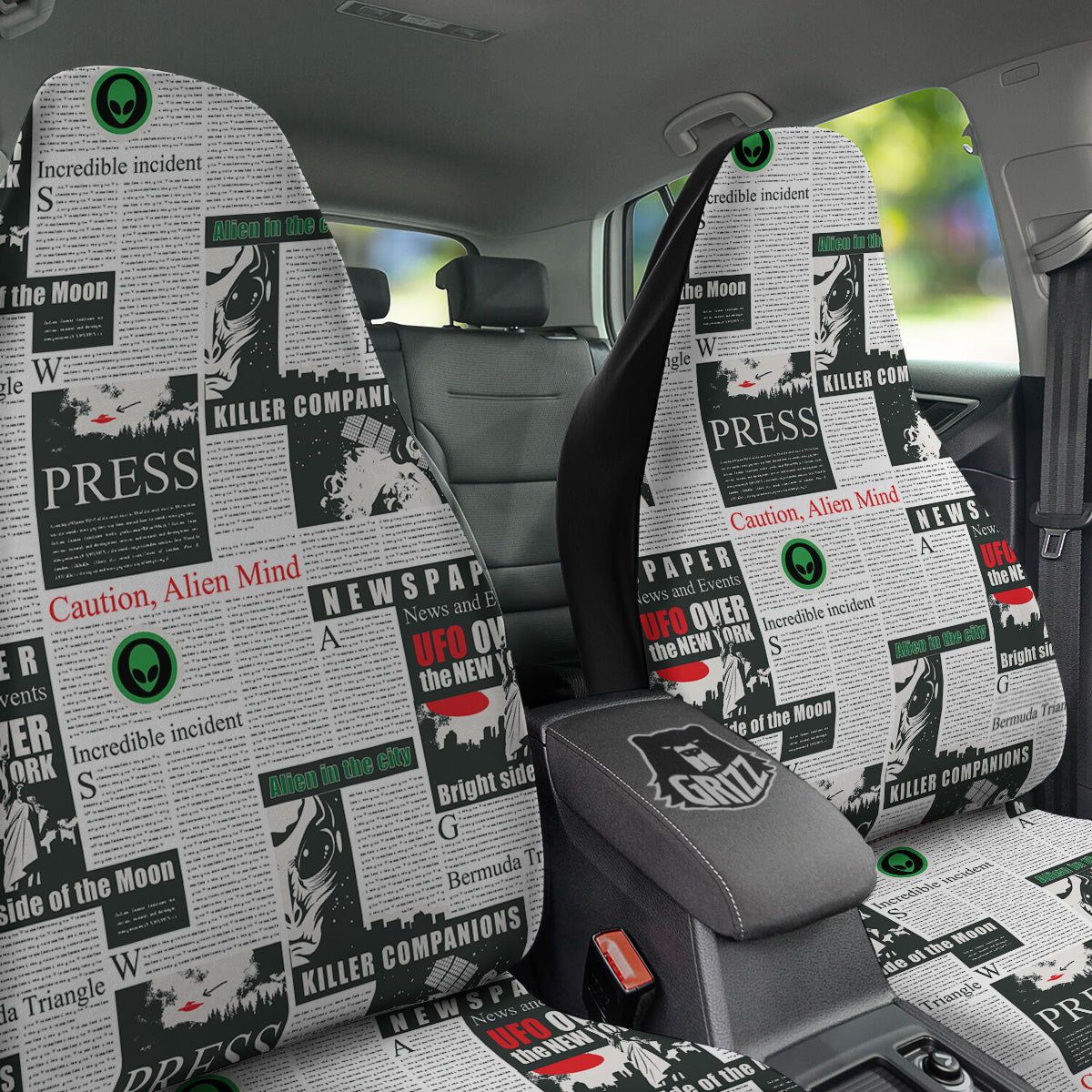 Newspaper Headlines Alien Print Pattern Car Seat Covers-grizzshop