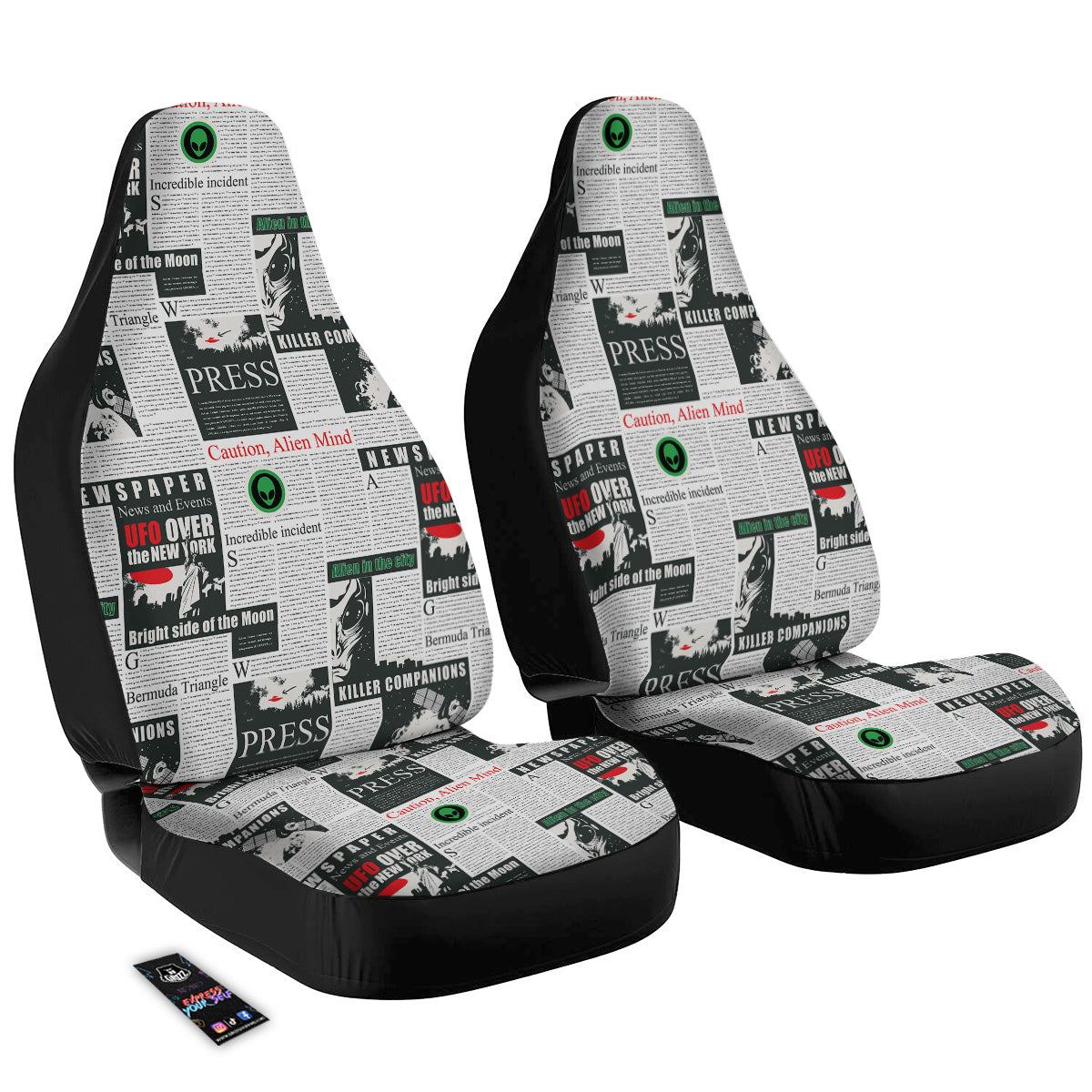 Newspaper Headlines Alien Print Pattern Car Seat Covers-grizzshop