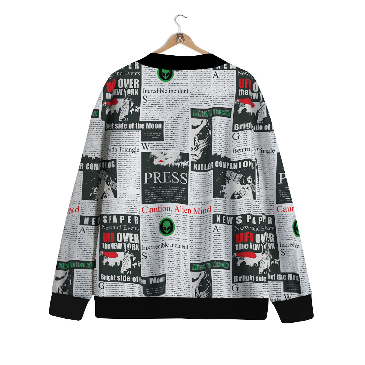 Newspaper Headlines Alien Print Pattern Cardigan-grizzshop