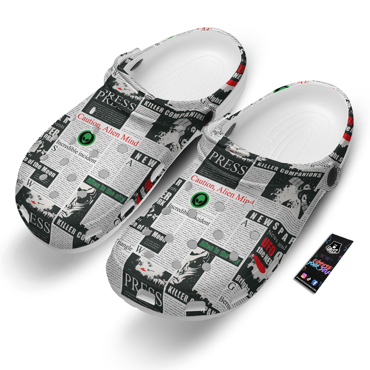 Newspaper Headlines Alien Print Pattern Clog-grizzshop