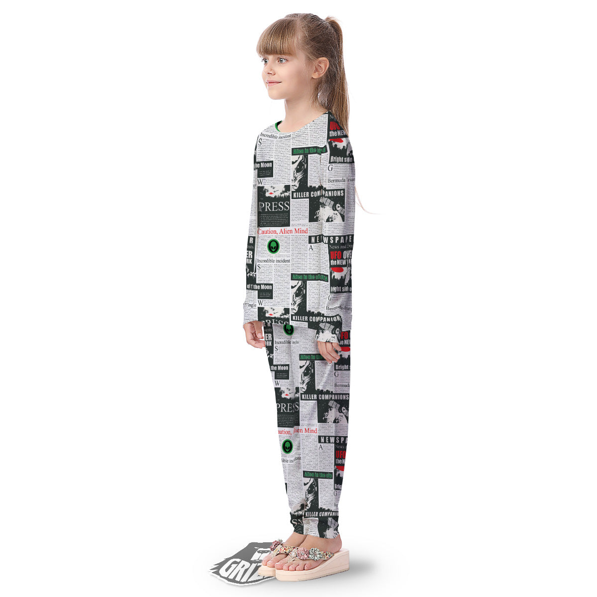 Newspaper Headlines Alien Print Pattern Kid's Pajamas-grizzshop