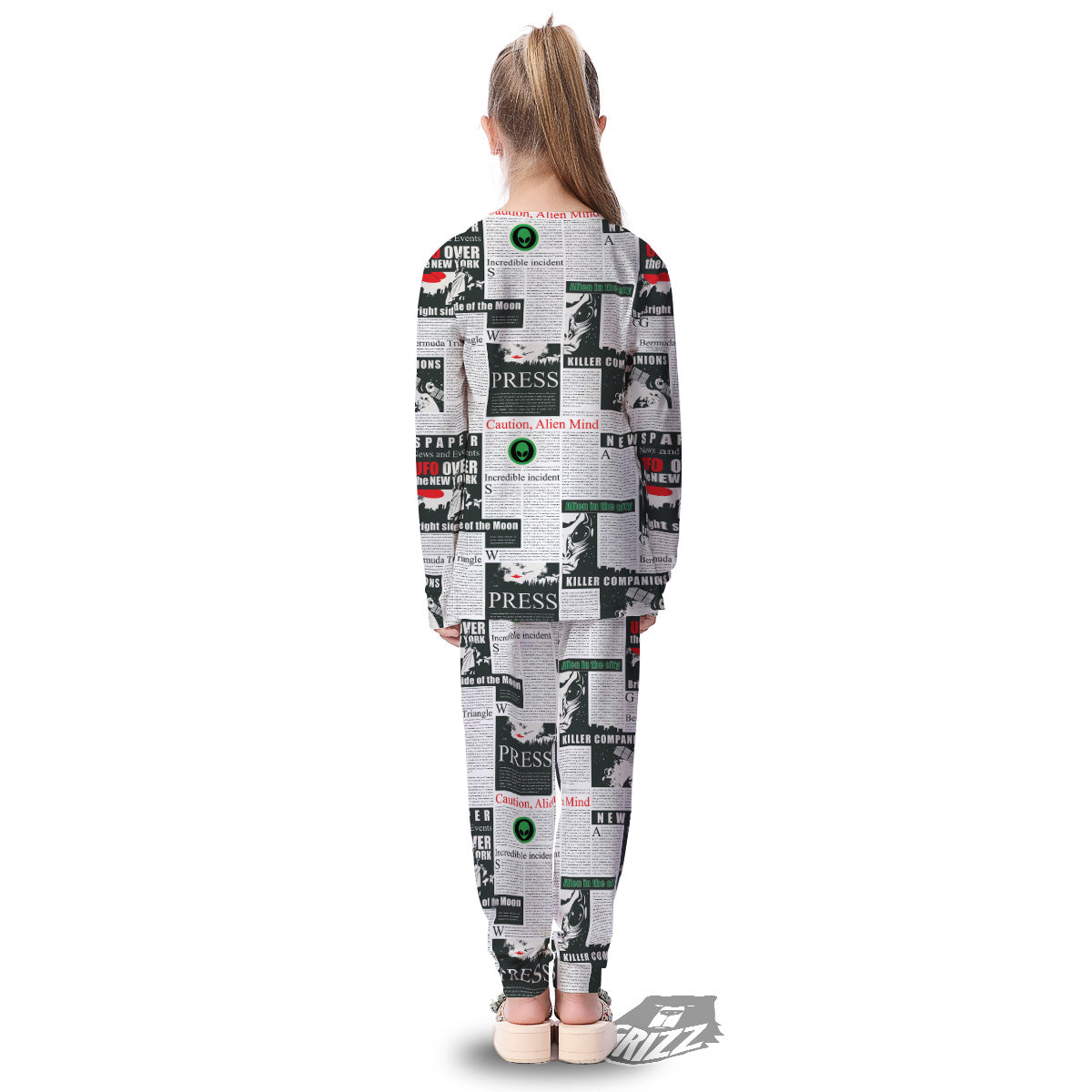 Newspaper Headlines Alien Print Pattern Kid's Pajamas-grizzshop