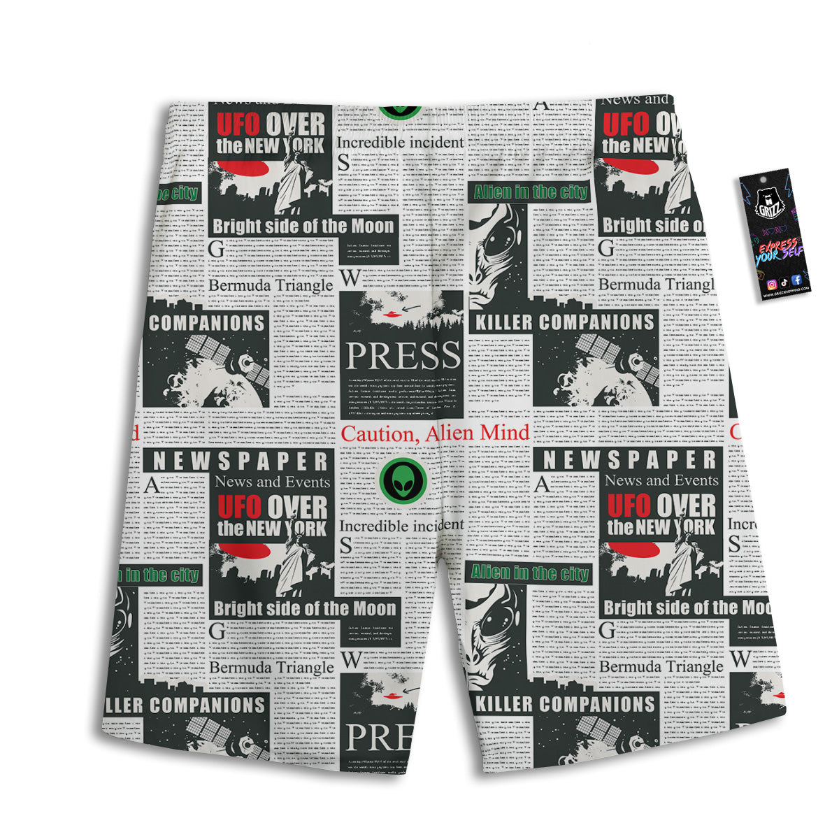 Newspaper Headlines Alien Print Pattern Men's Athletic Shorts