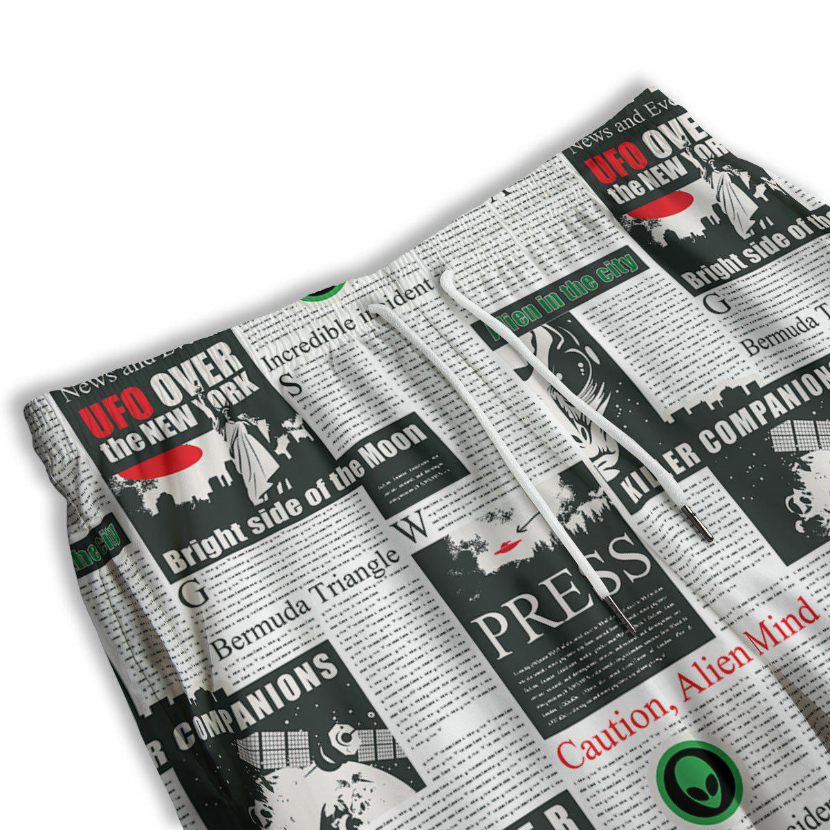 Newspaper Headlines Alien Print Pattern Men's Athletic Shorts
