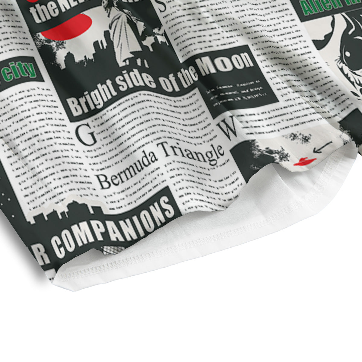 Newspaper Headlines Alien Print Pattern Men's Athletic Shorts