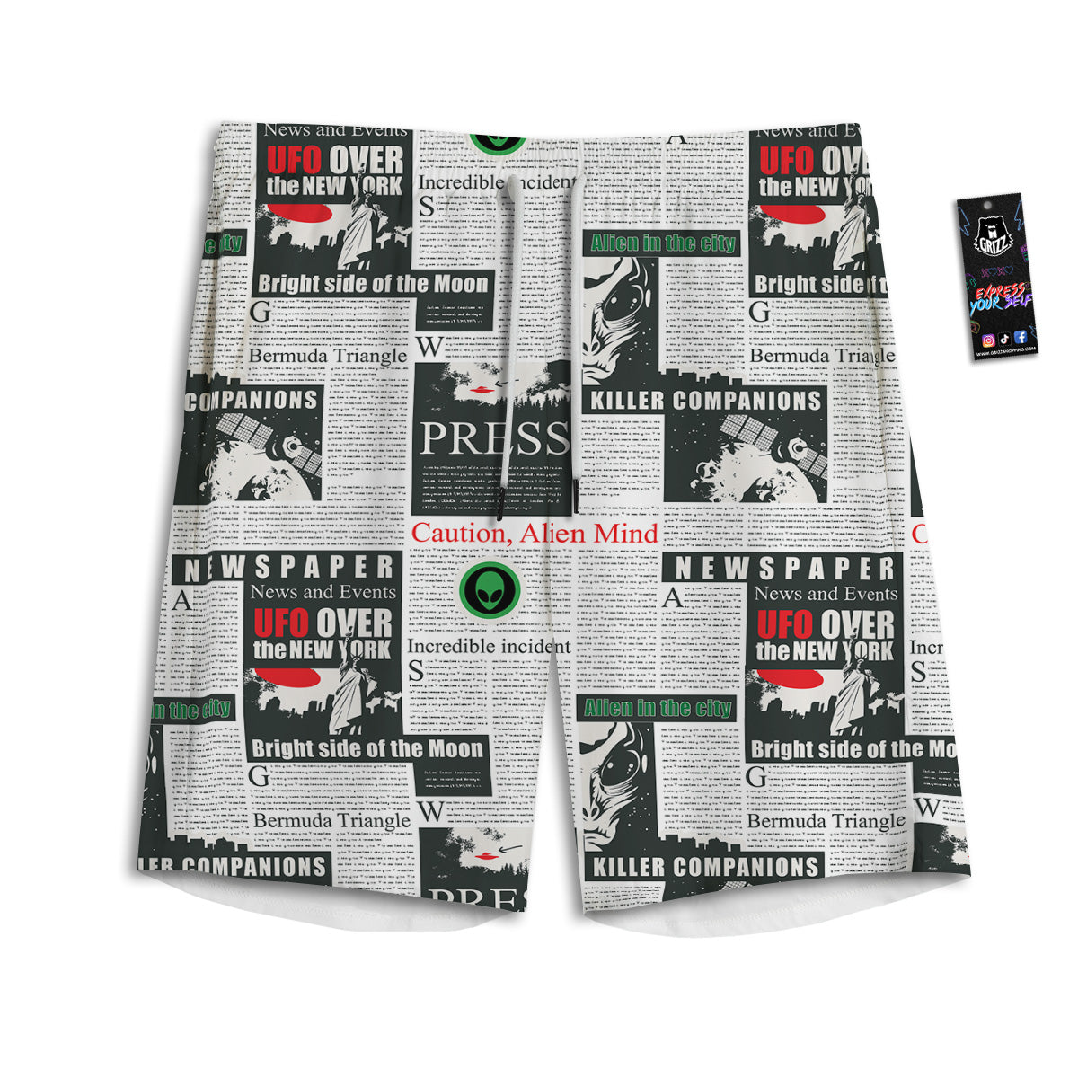 Newspaper Headlines Alien Print Pattern Men's Athletic Shorts