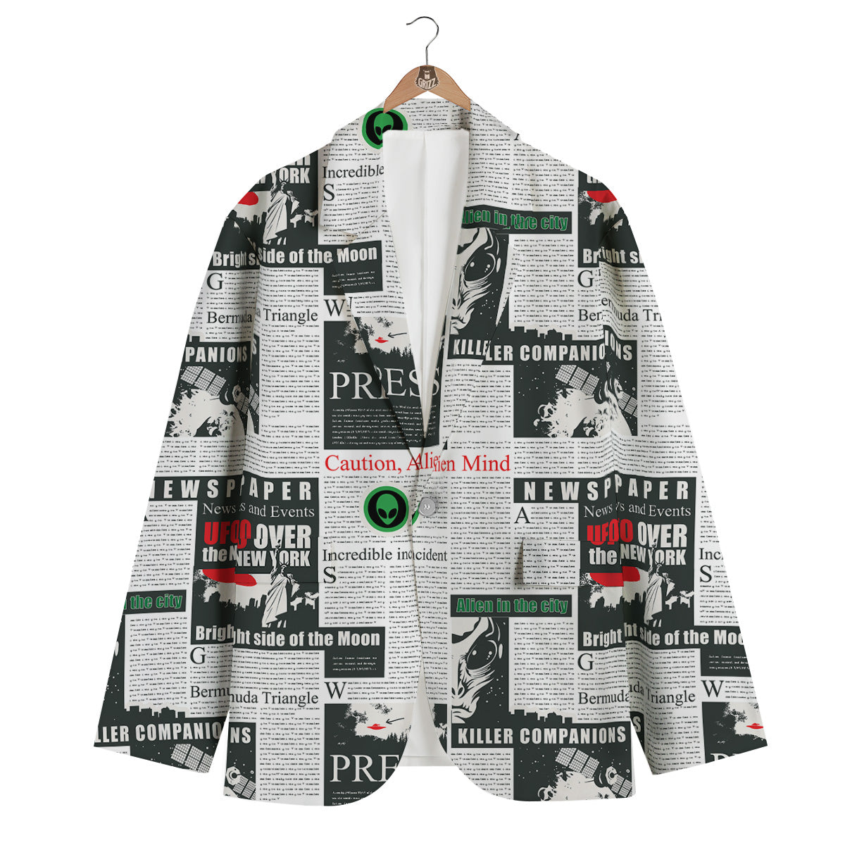 Newspaper Headlines Alien Print Pattern Men's Blazer-grizzshop