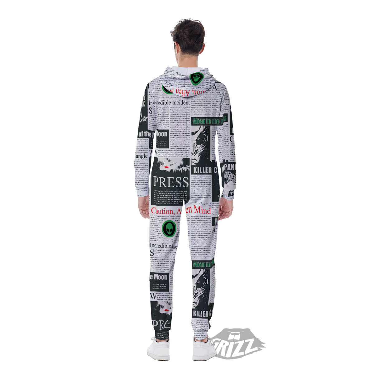 Newspaper Headlines Alien Print Pattern Men's Jumpsuit-grizzshop