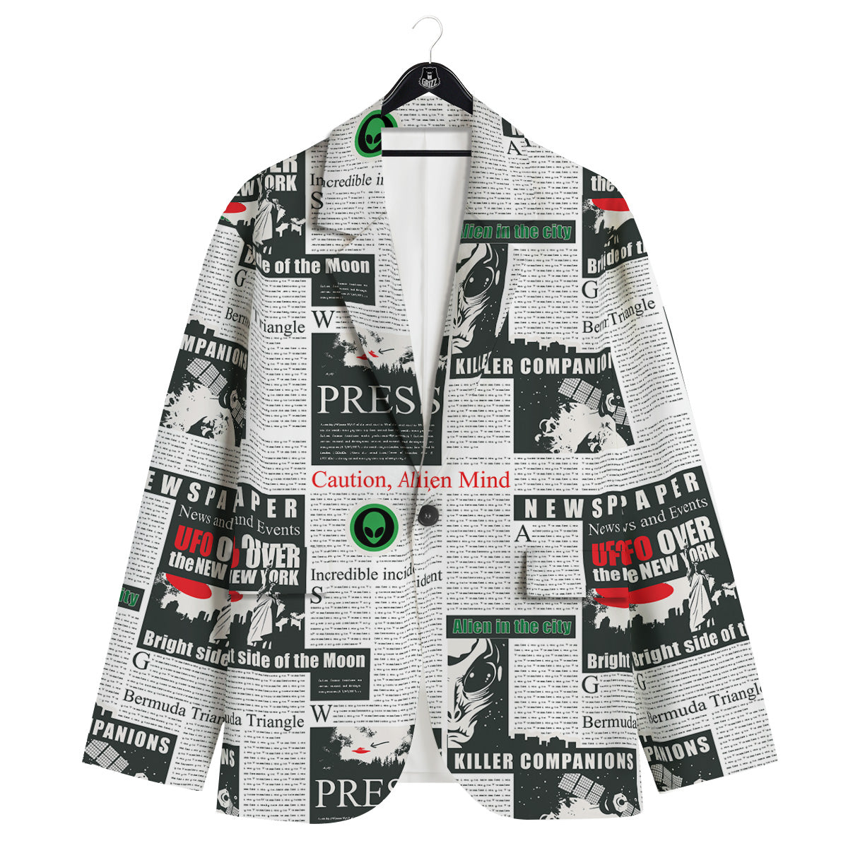 Newspaper Headlines Alien Print Pattern Men's Sport Coat-grizzshop