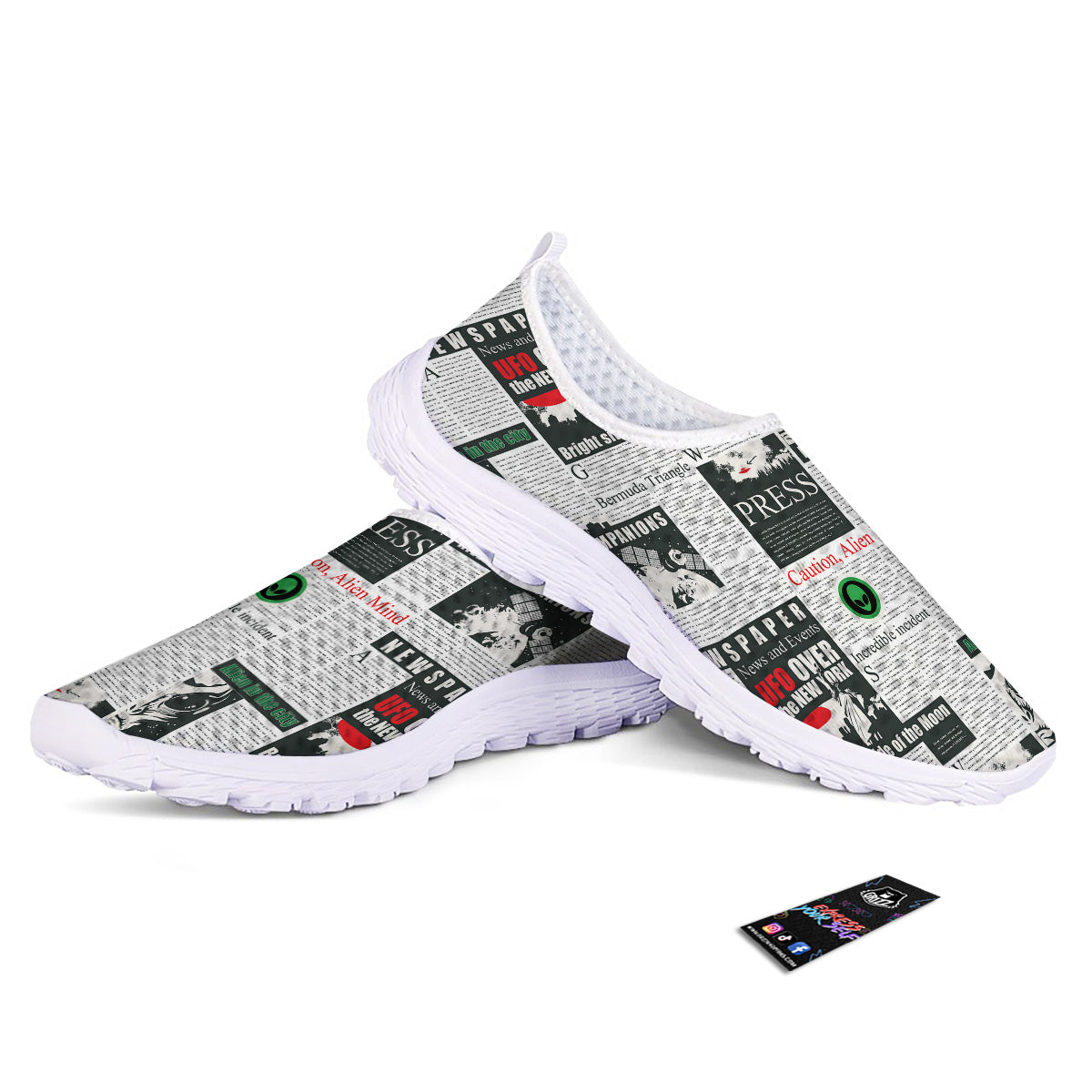 Newspaper Headlines Alien Print Pattern Nurse Shoes-grizzshop