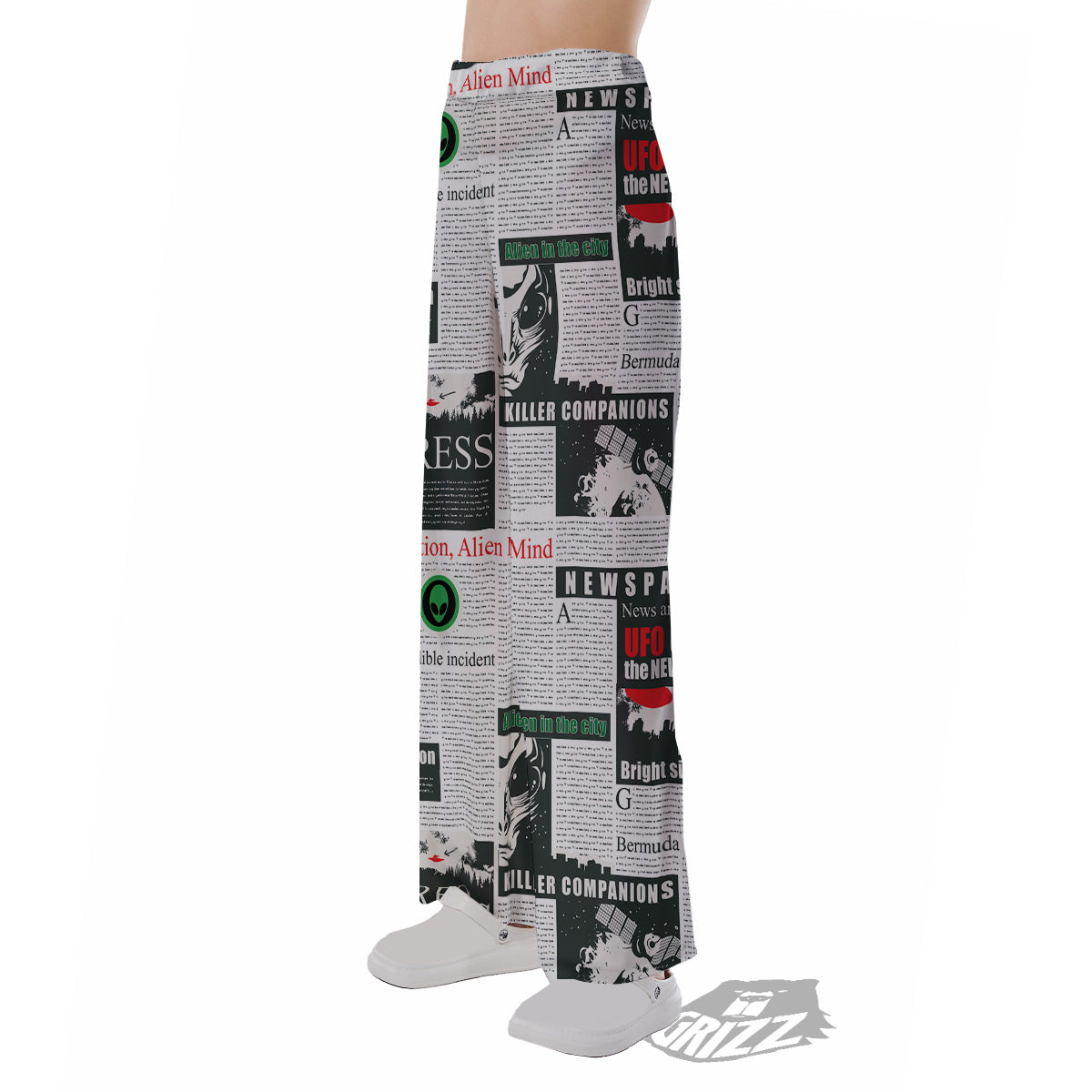 Newspaper Headlines Alien Print Pattern Pajama Pants-grizzshop