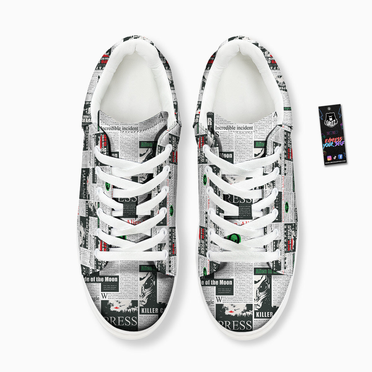 Newspaper Headlines Alien Print Pattern Platform Shoes-grizzshop