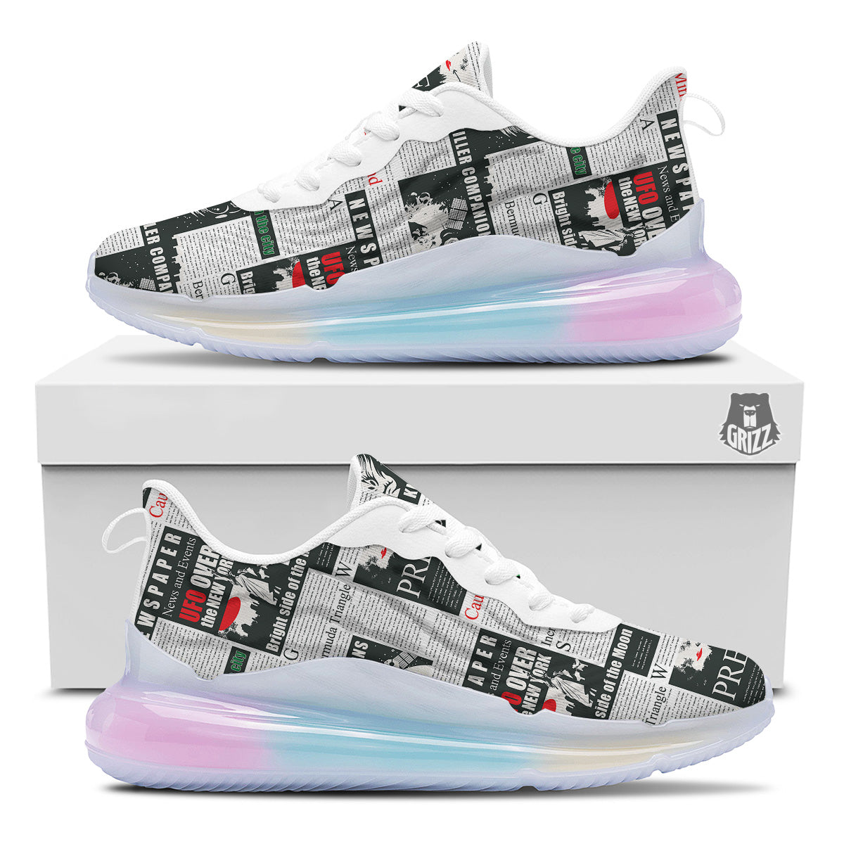 Newspaper Headlines Alien Print Pattern Running Sneakers-grizzshop
