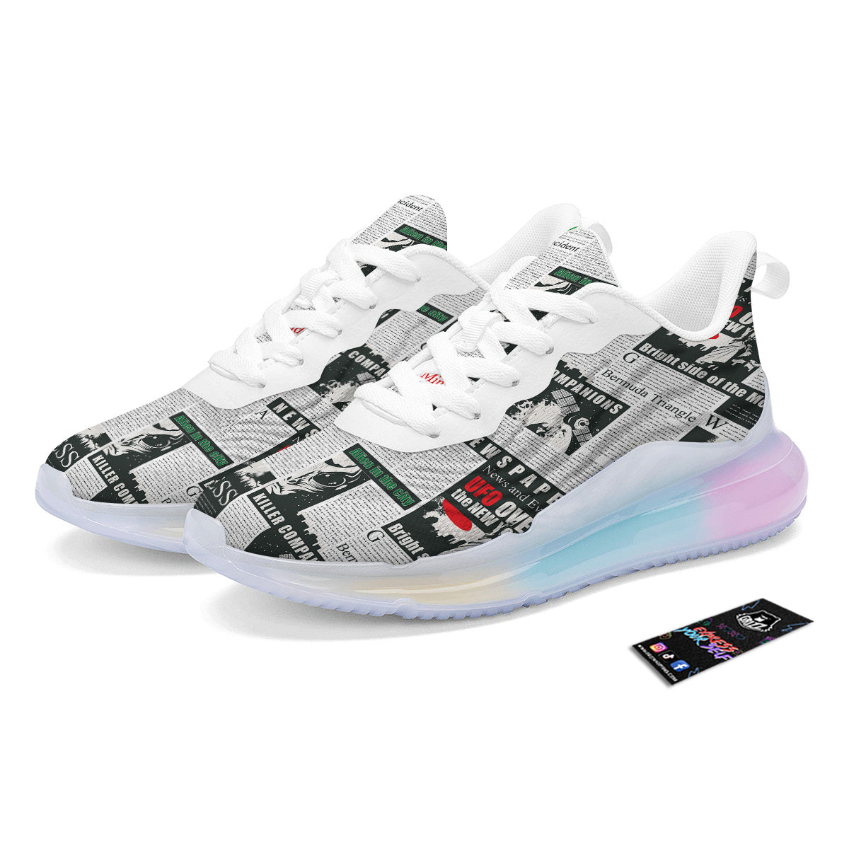 Newspaper Headlines Alien Print Pattern Running Sneakers-grizzshop