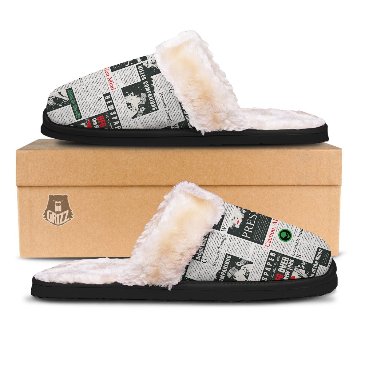 Newspaper Headlines Alien Print Pattern Slippers-grizzshop