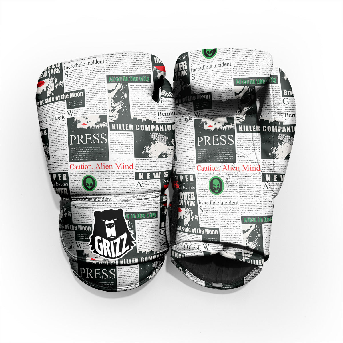 Newspaper Headlines Alien Print Pattern Pro Boxing Glove