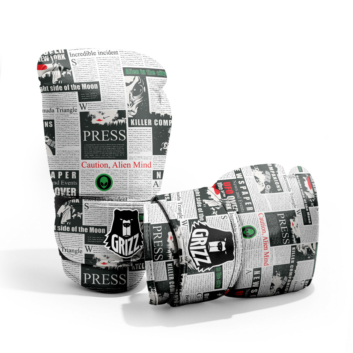 Newspaper Headlines Alien Print Pattern Pro Boxing Glove