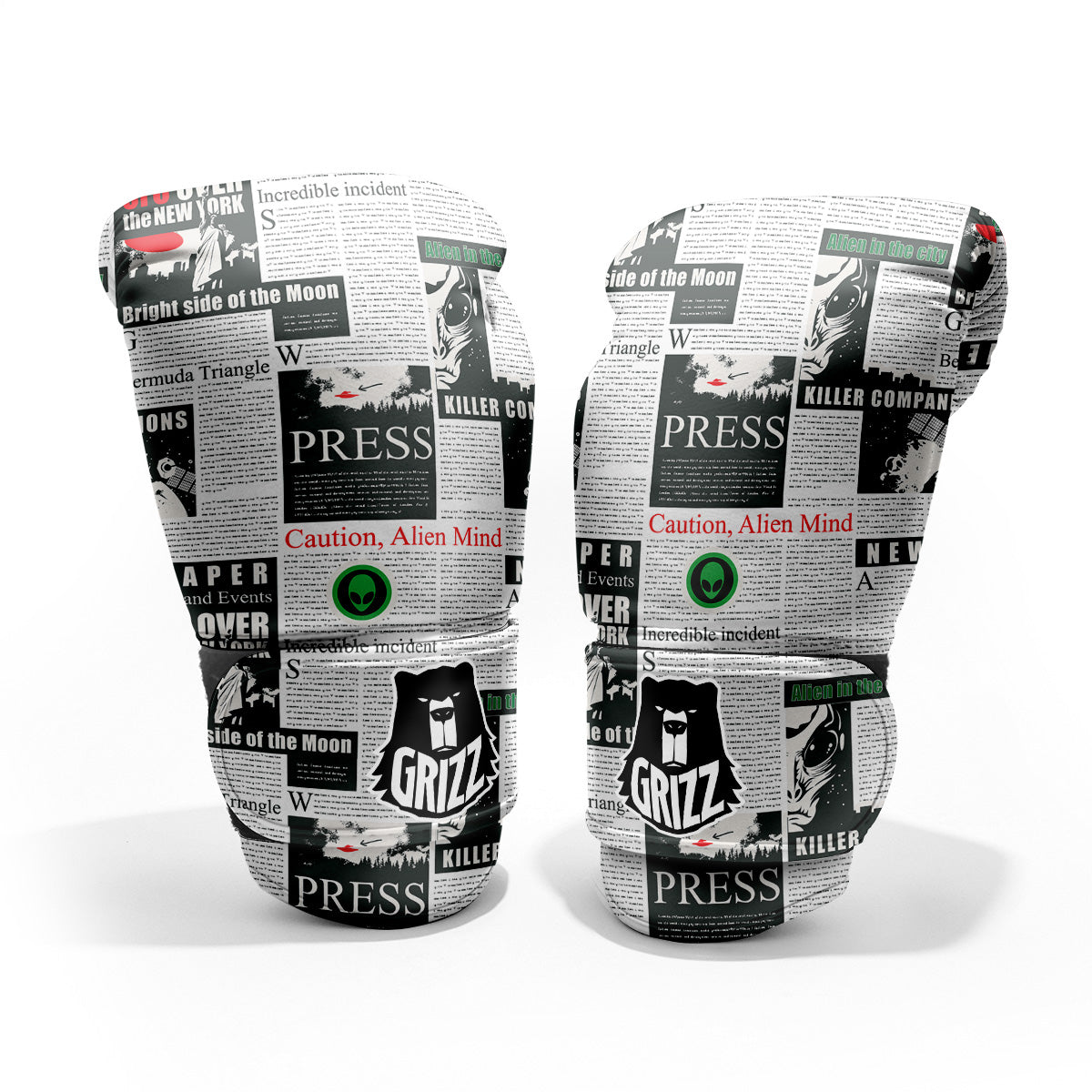 Newspaper Headlines Alien Print Pattern Pro Boxing Glove