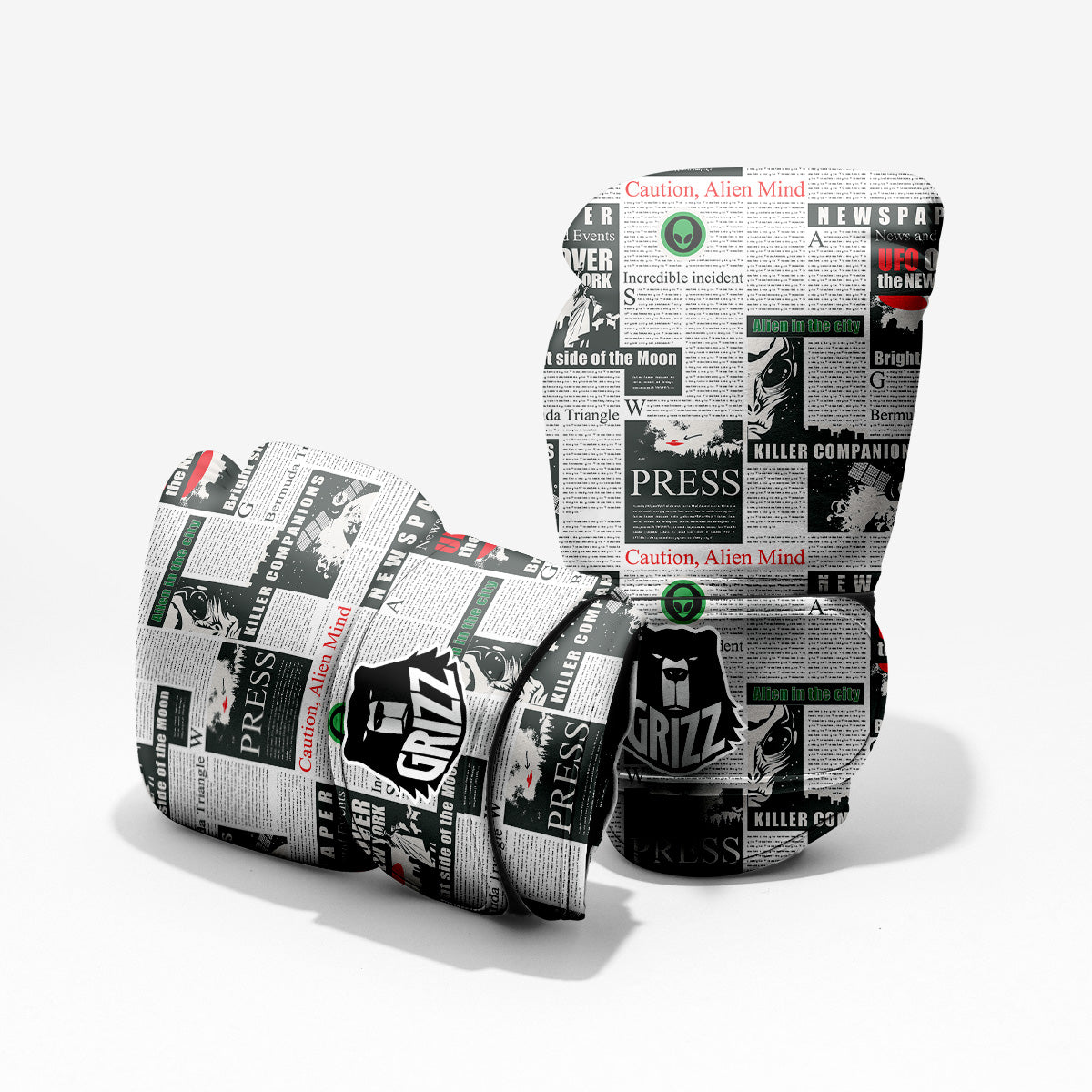 Newspaper Headlines Alien Print Pattern Pro Boxing Glove