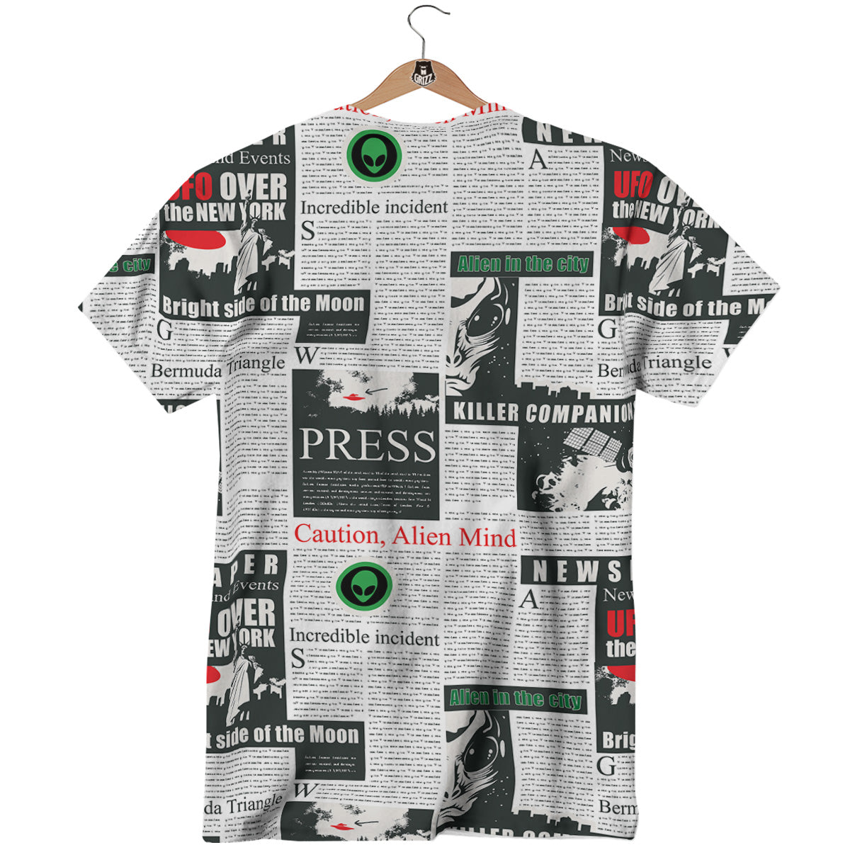 Newspaper Headlines Alien Print Pattern T-Shirt-grizzshop