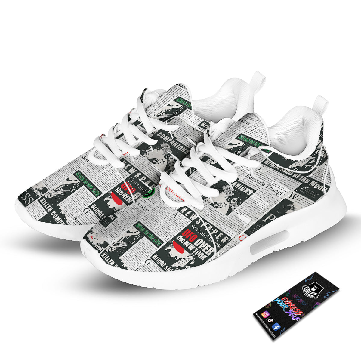 Newspaper Headlines Alien Print Pattern Tennis Shoes-grizzshop