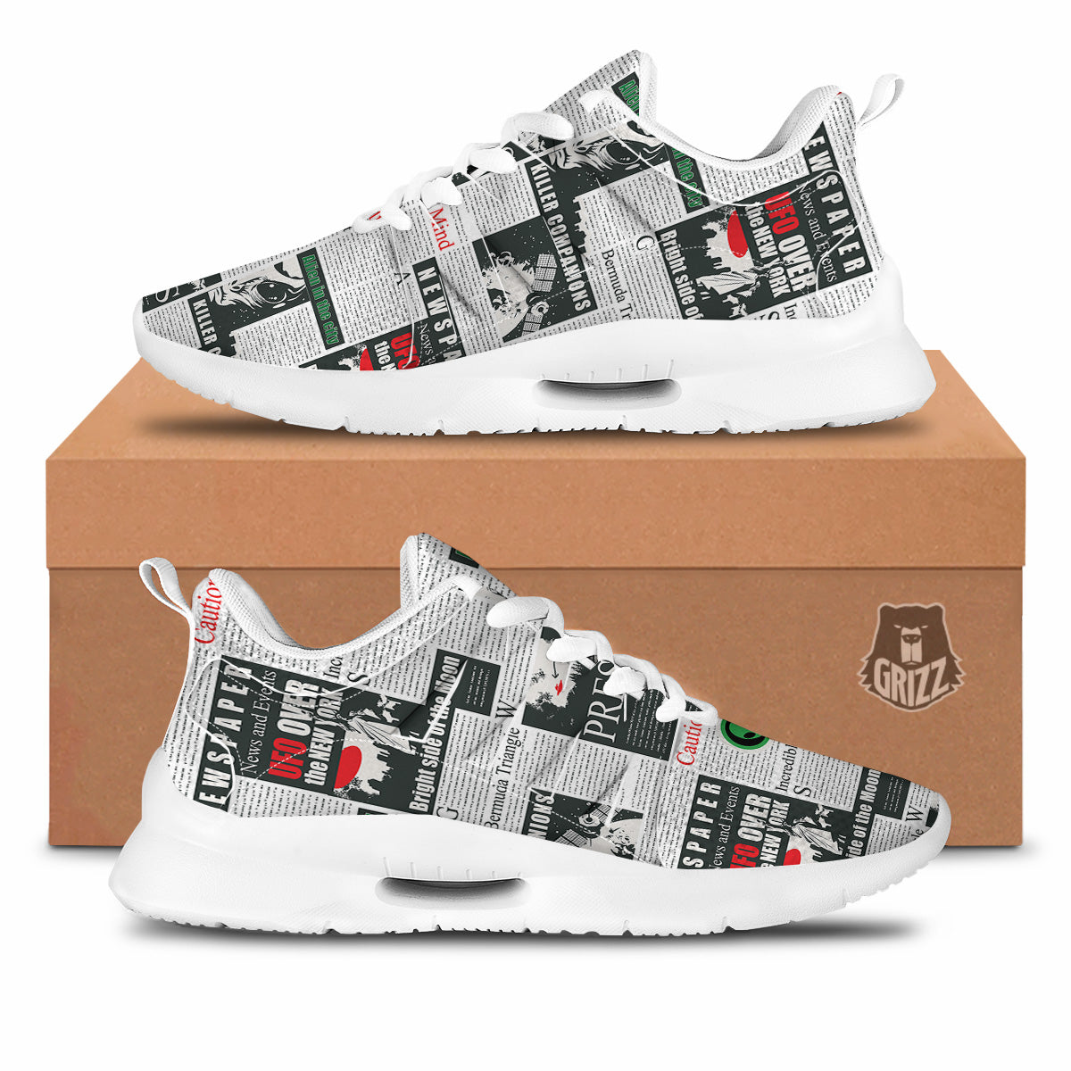 Newspaper Headlines Alien Print Pattern Tennis Shoes-grizzshop