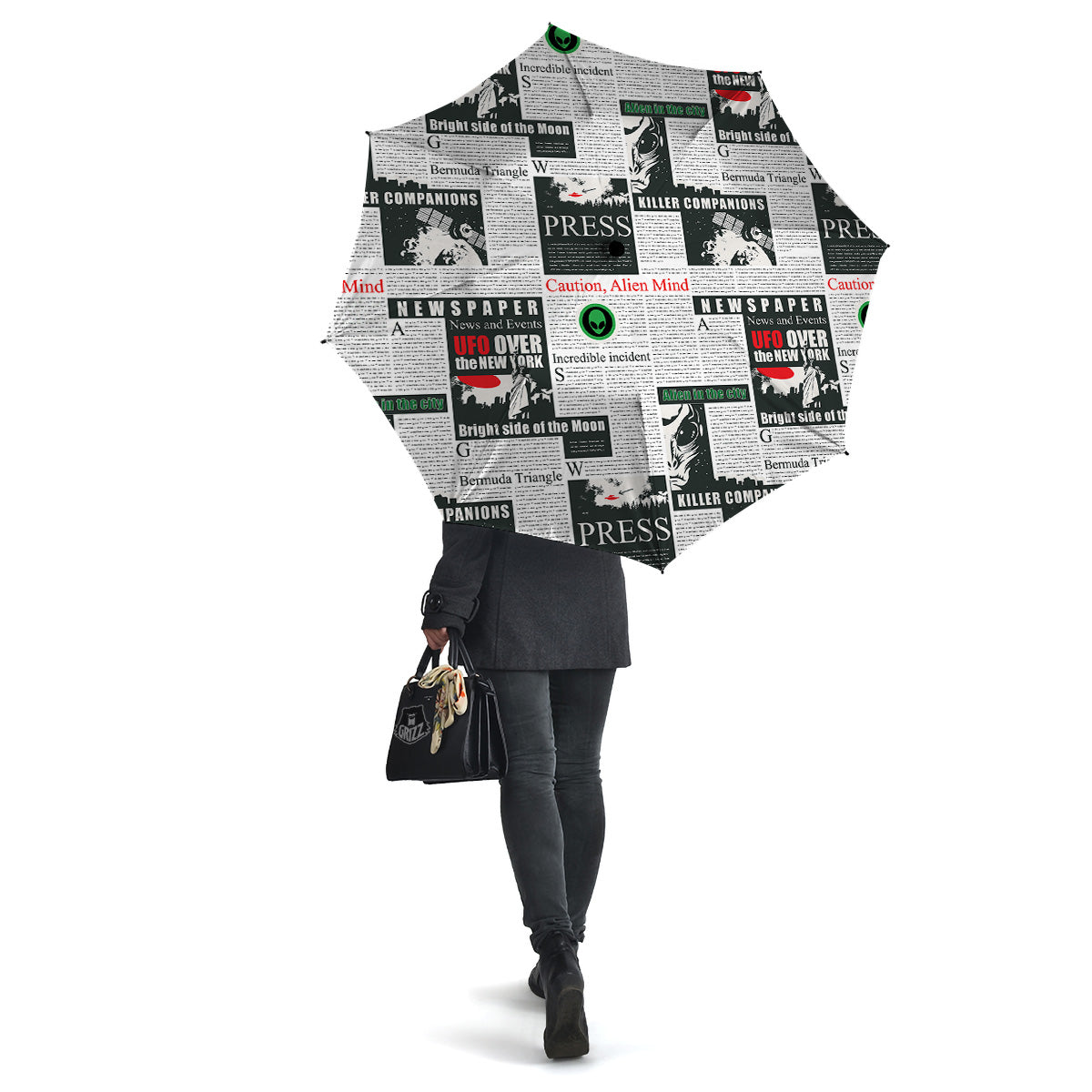 Newspaper Headlines Alien Print Pattern Umbrella-grizzshop