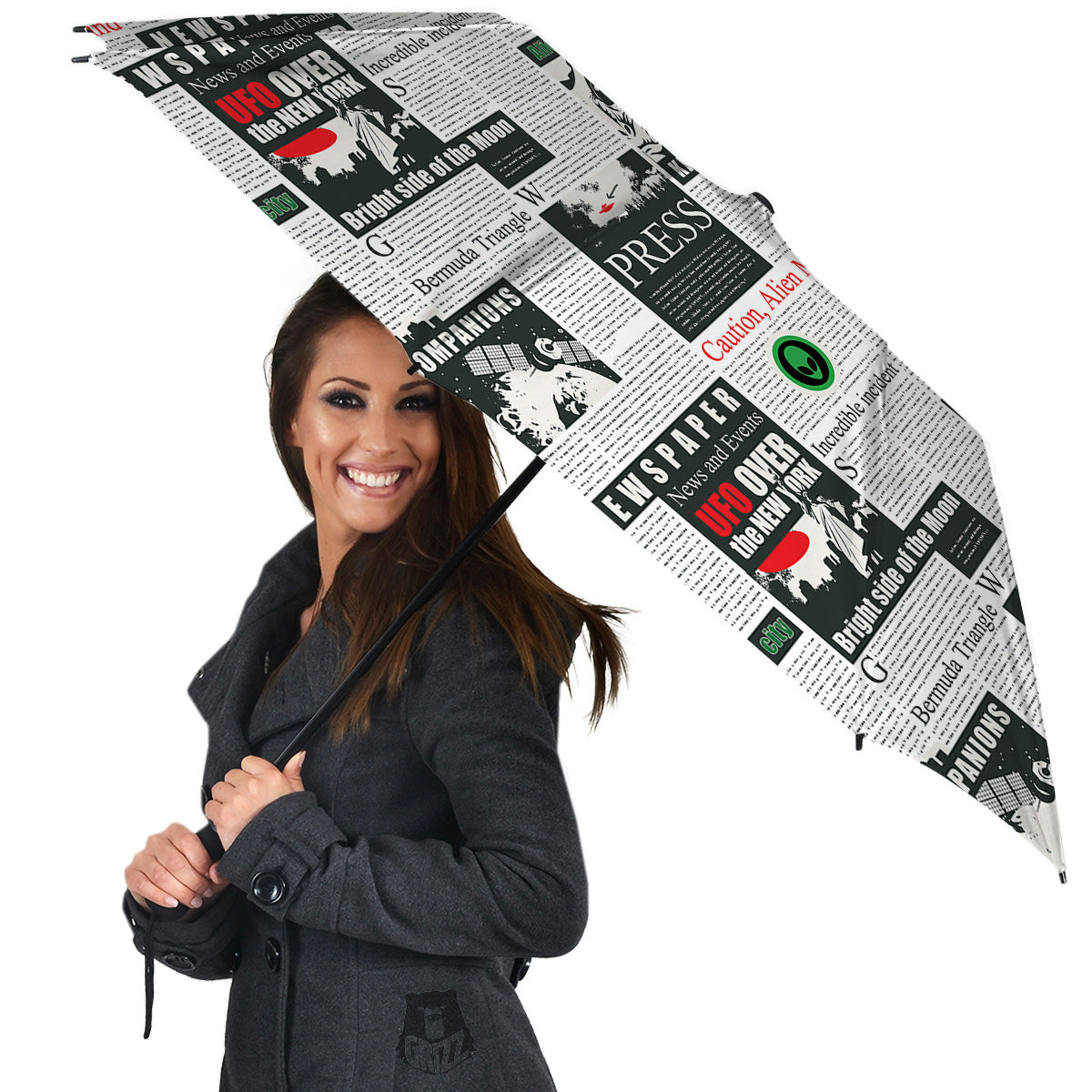 Newspaper Headlines Alien Print Pattern Umbrella-grizzshop