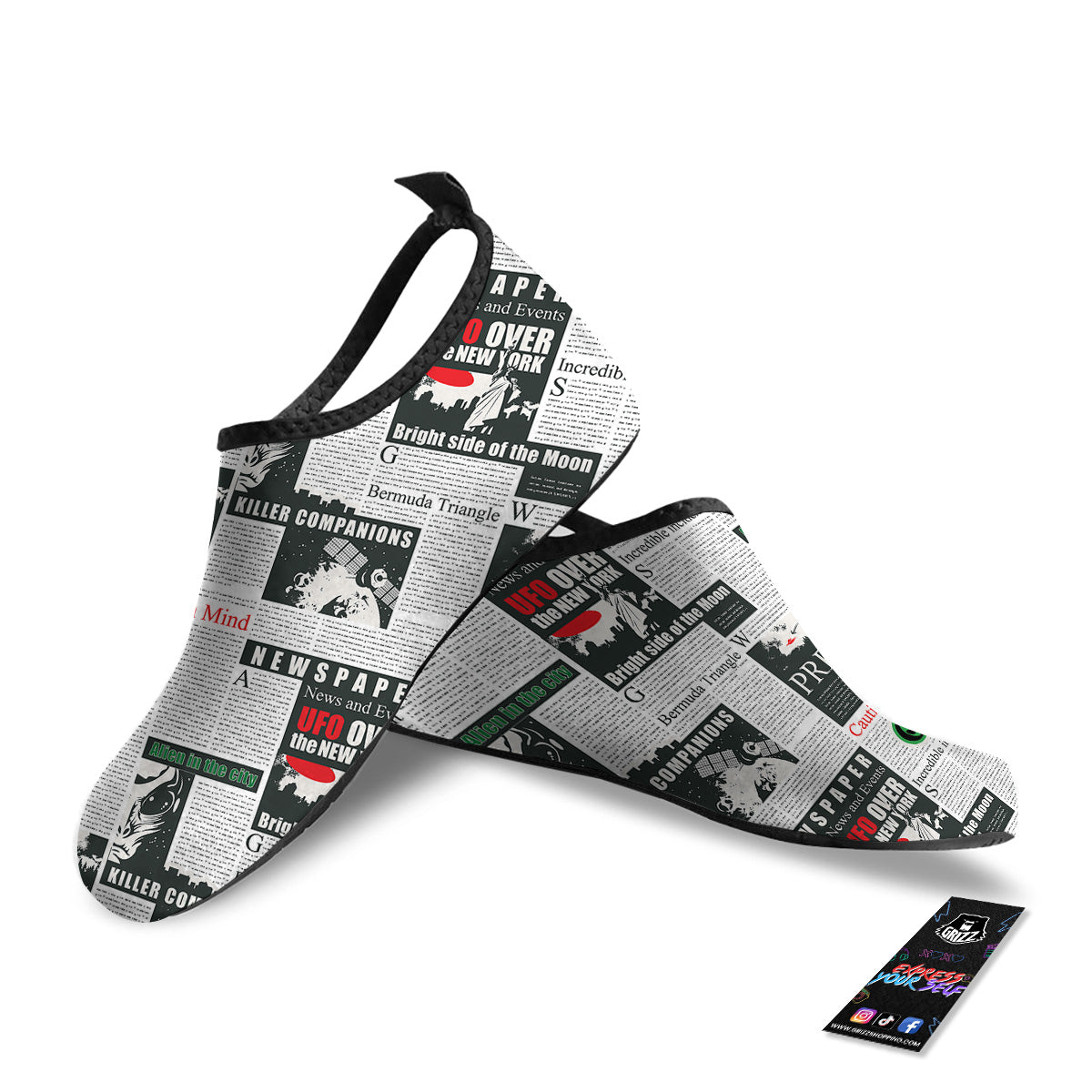 Newspaper Headlines Alien Print Pattern Water Shoes-grizzshop