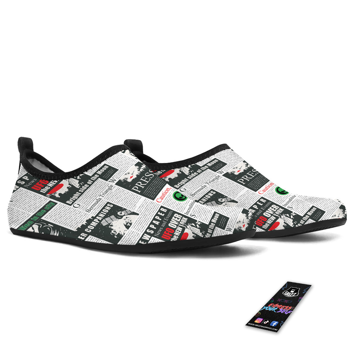 Newspaper Headlines Alien Print Pattern Water Shoes-grizzshop